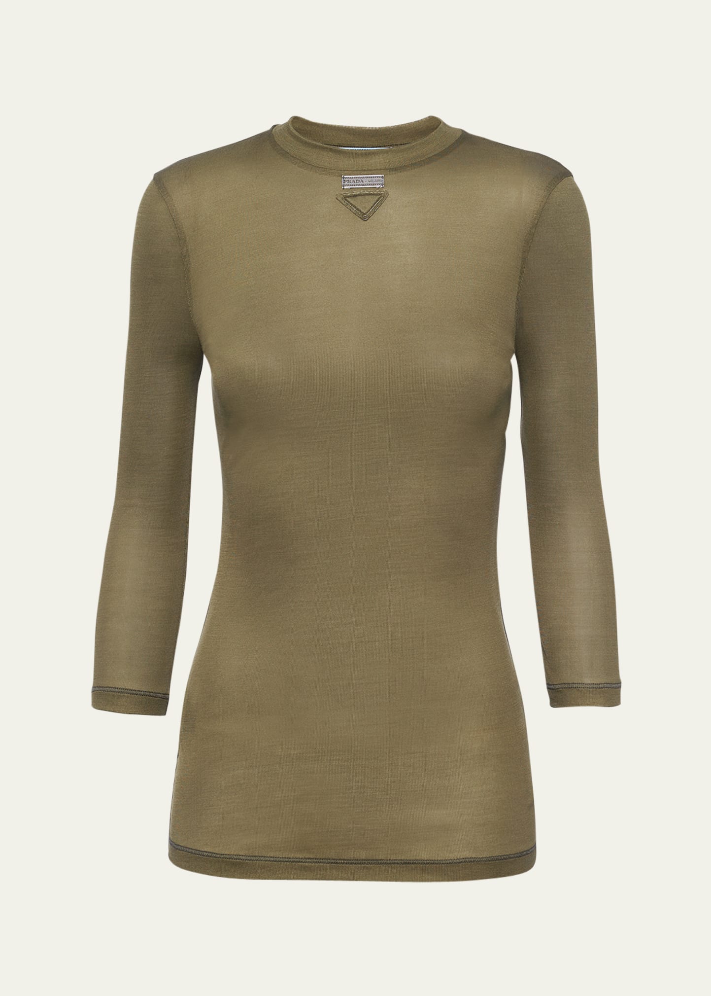 Prada Three-quarter Sleeve Jersey Silk Top In Green