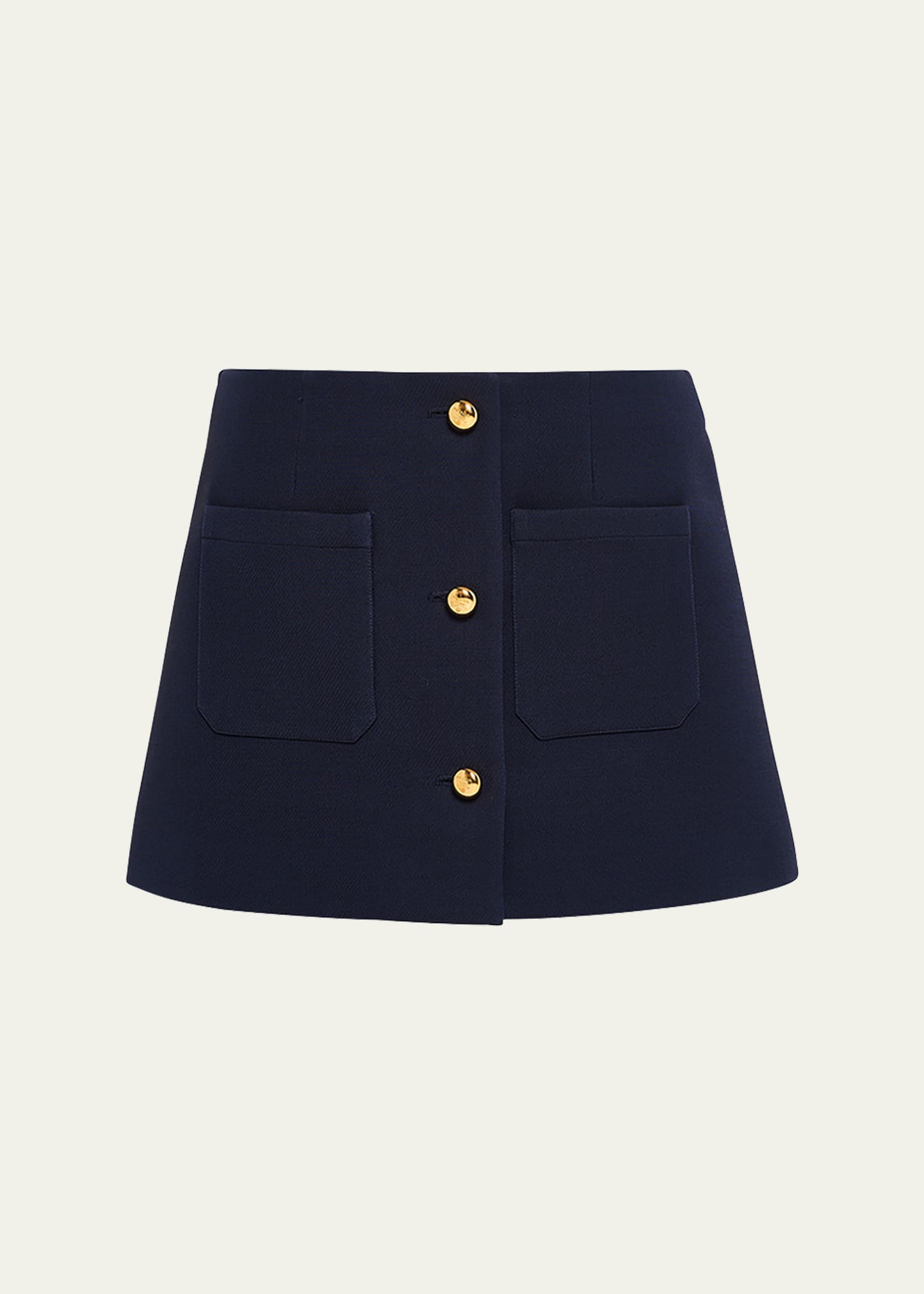 Prada Buttoned Wool-silk Twill Mini Skirt In F0008 Bleu