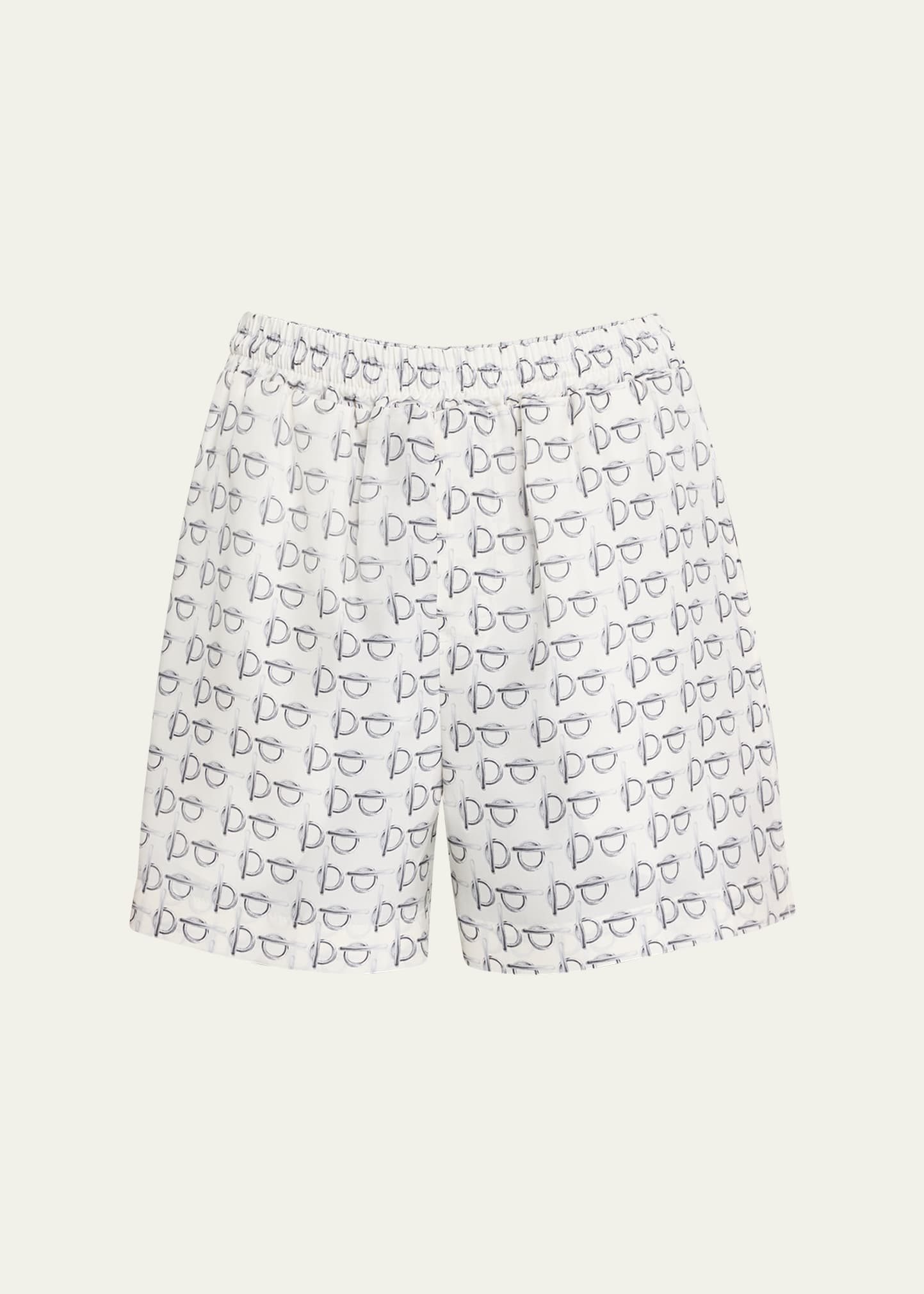 Burberry Printed Drawcord Silk Shorts In Silver/white