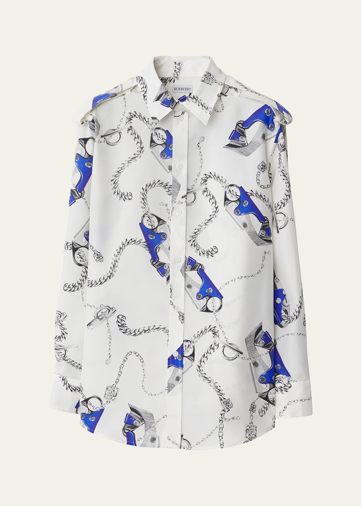 Shop Burberry Chain Print Collared Button-front Shirt In Blue/white