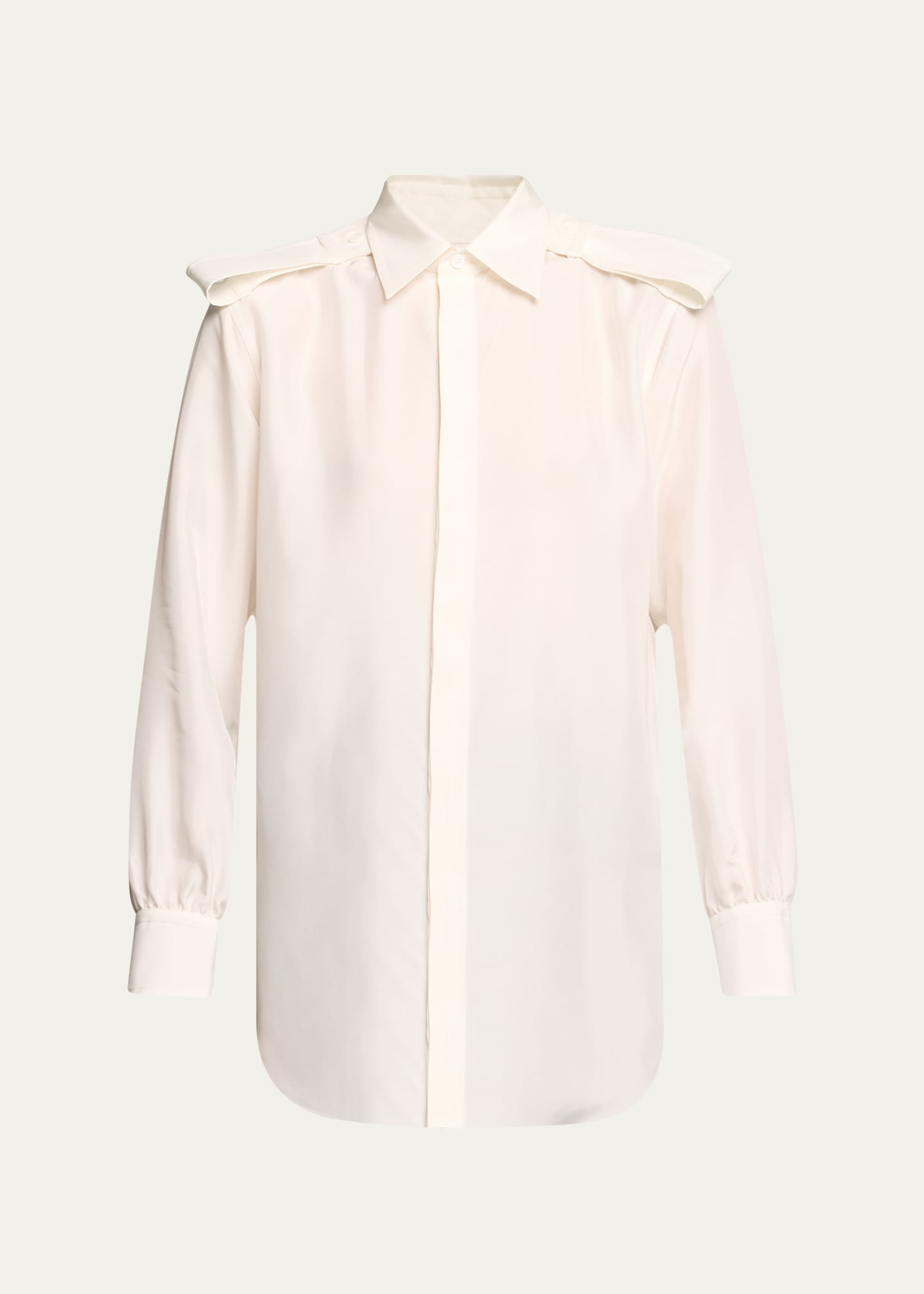 Shop Burberry Button-front Shirt With Belted Shoulders In Off White