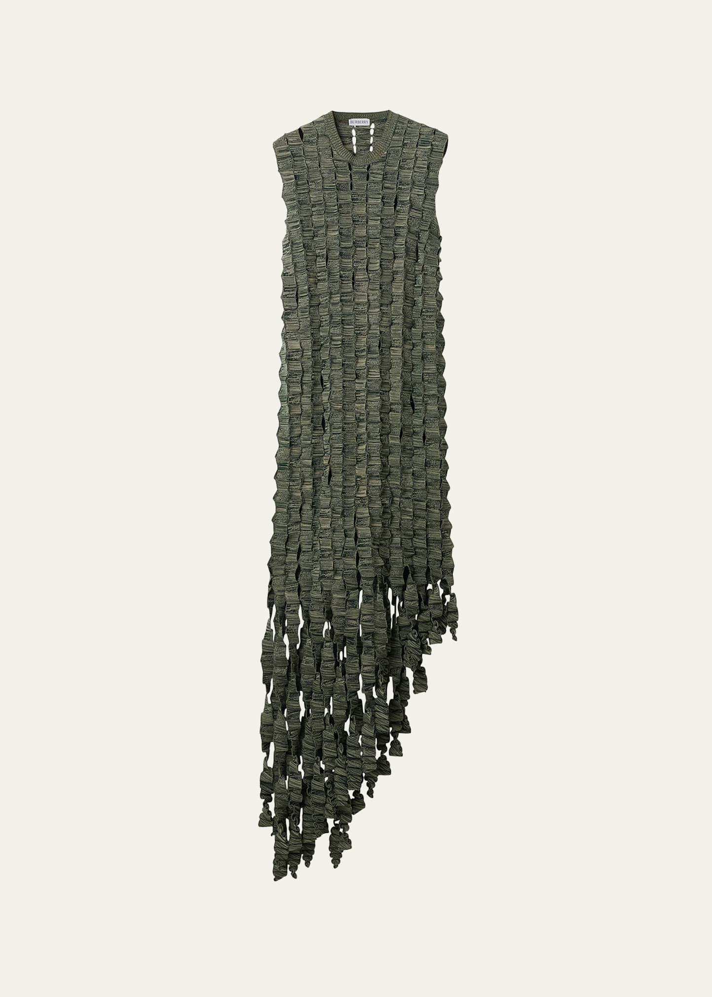 Shop Burberry Asymmetric Fringe Dress In Stone/ivy