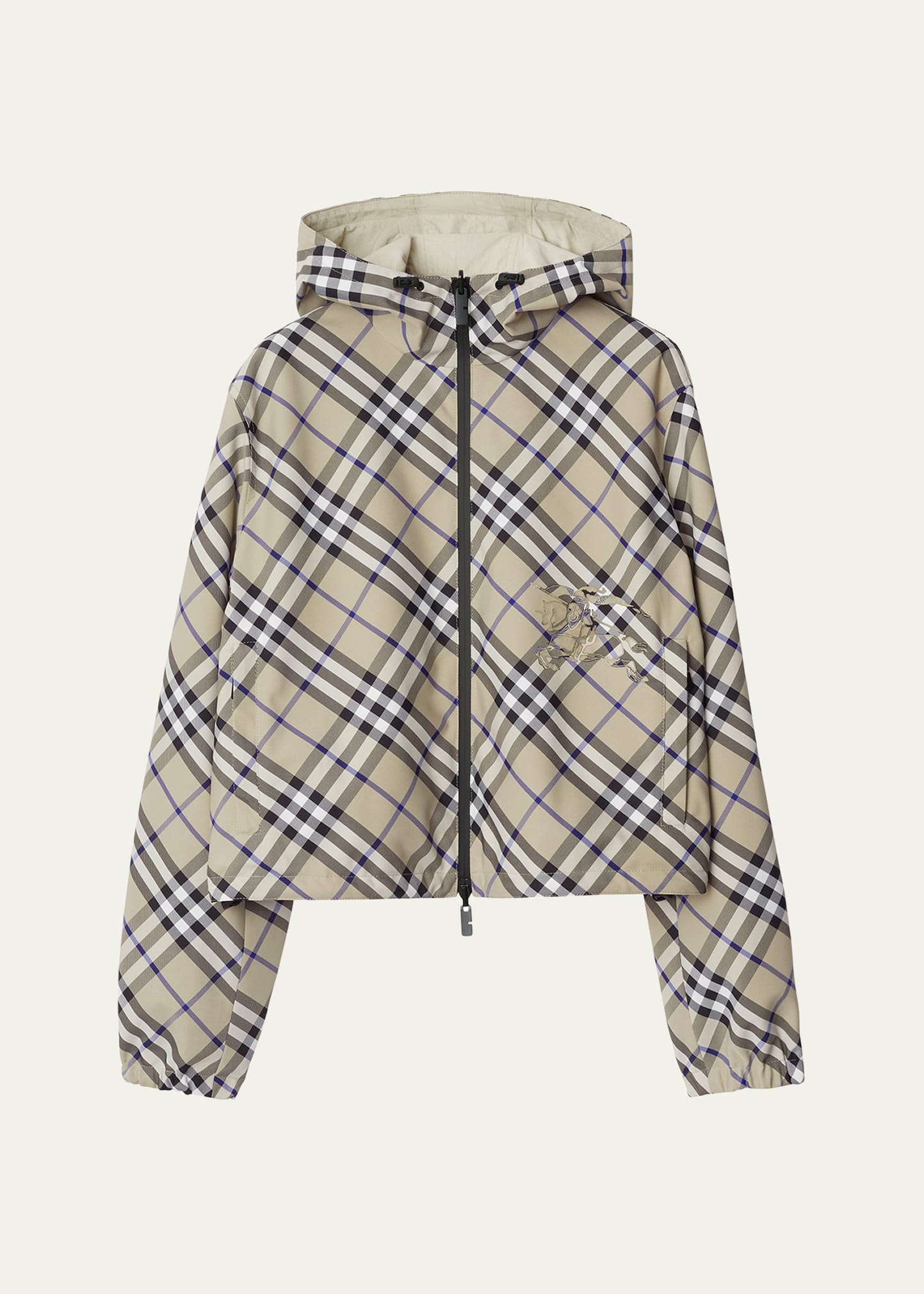 Shop Burberry Check Reversible Hooded Jacket In Lichen Ip Check