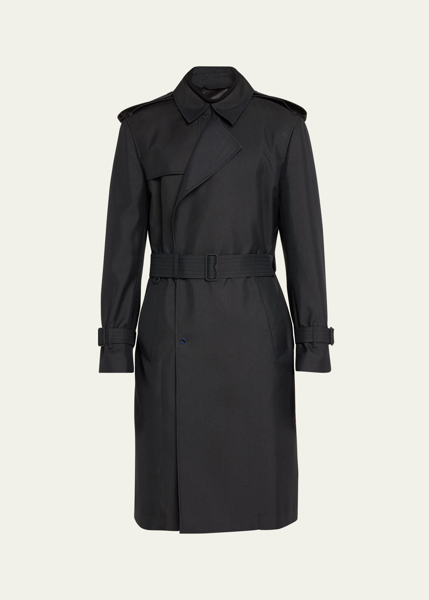 Shop Burberry Men's Drop-waist Trench Coat In Black