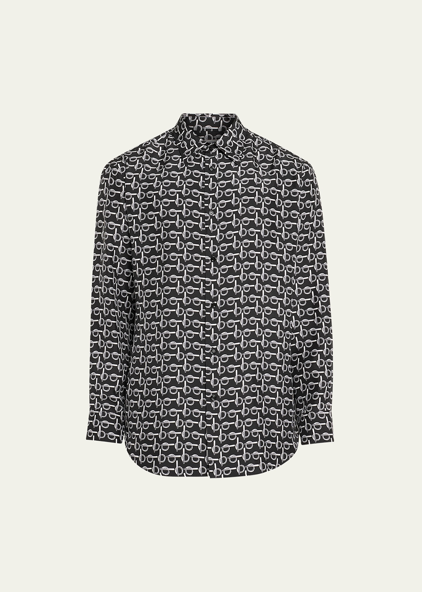 Burberry Long Sleeve Shirt With All-over Monogram Print In Silverblack