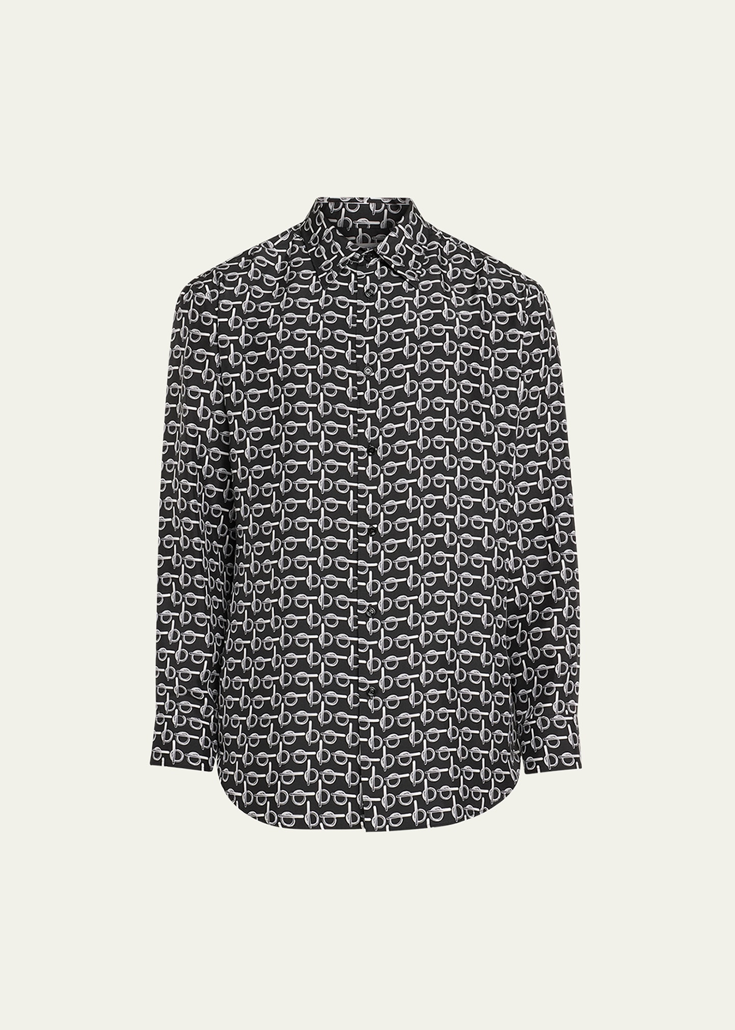 Shop Burberry Men's B Lock Logo Silk Dress Shirt In Silverblack