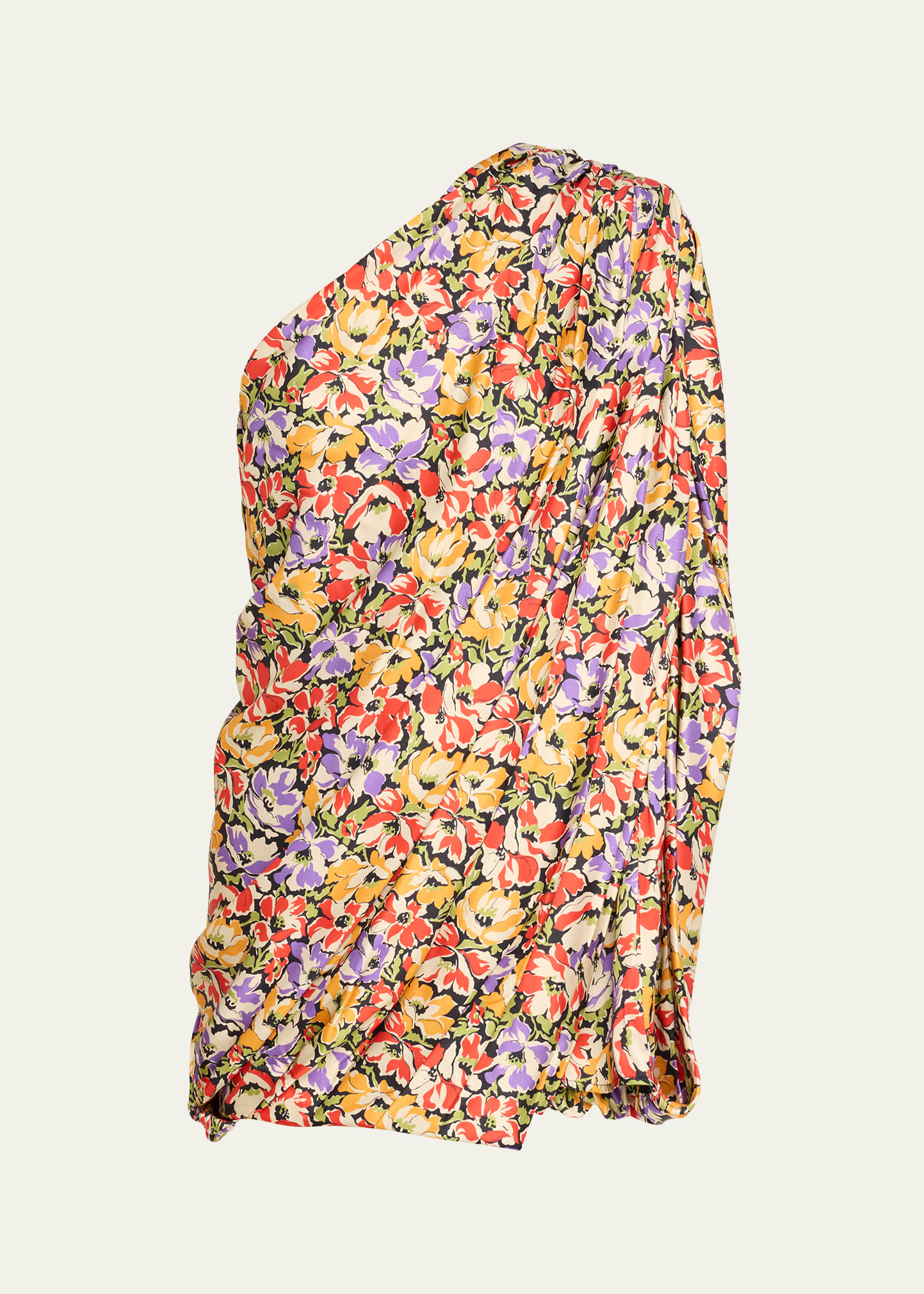 Shop Stella Mccartney One-shoulder Draped Floral Print Mini Dress In 8545 Multicolor
