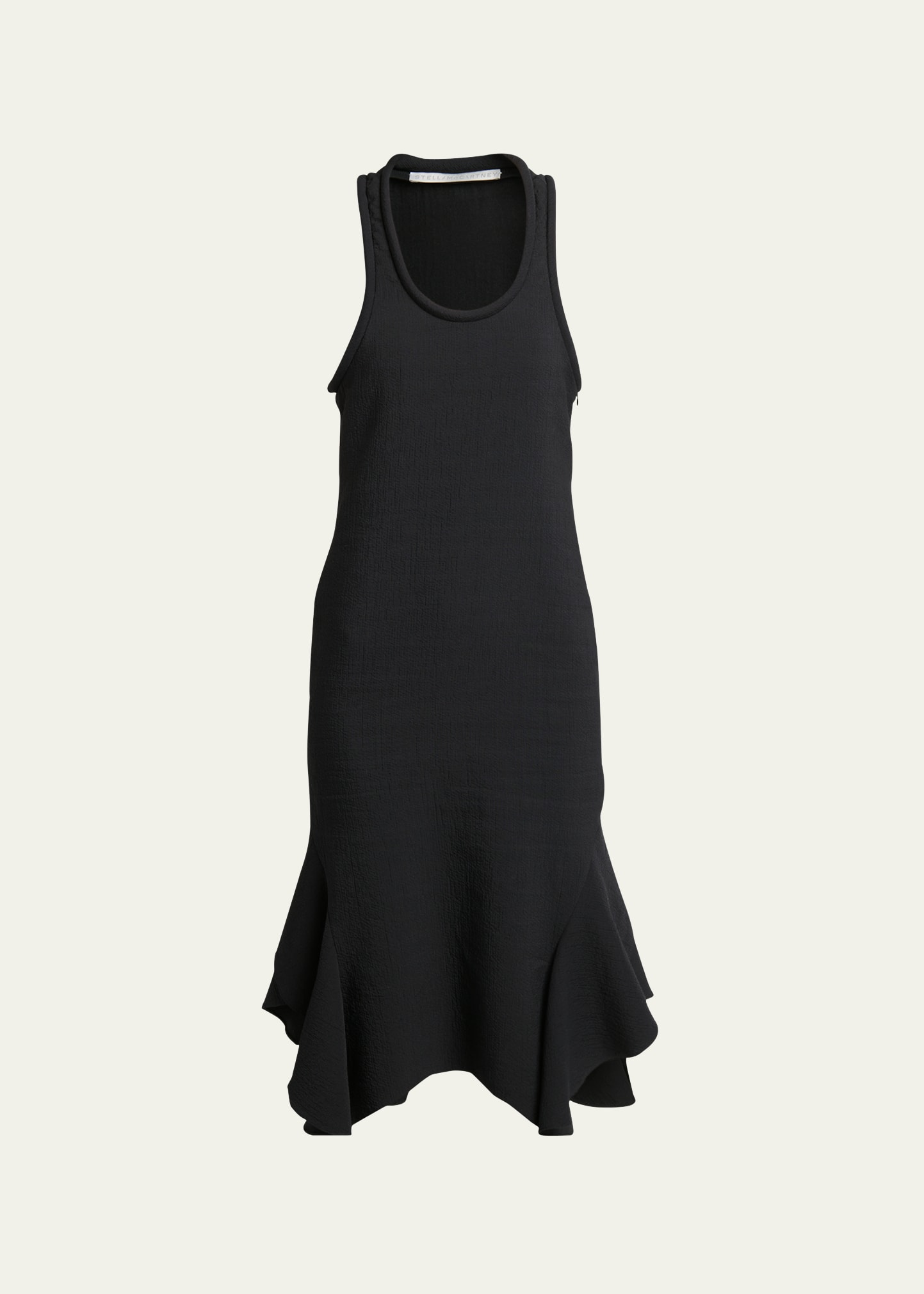 Stella Mccartney Ruffle Hem Tank Midi Dress In Midnight Black