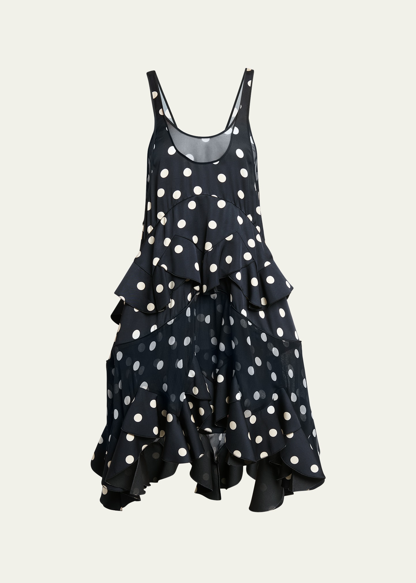 Sheer Polka Dot Print Ruffle Midi Dress