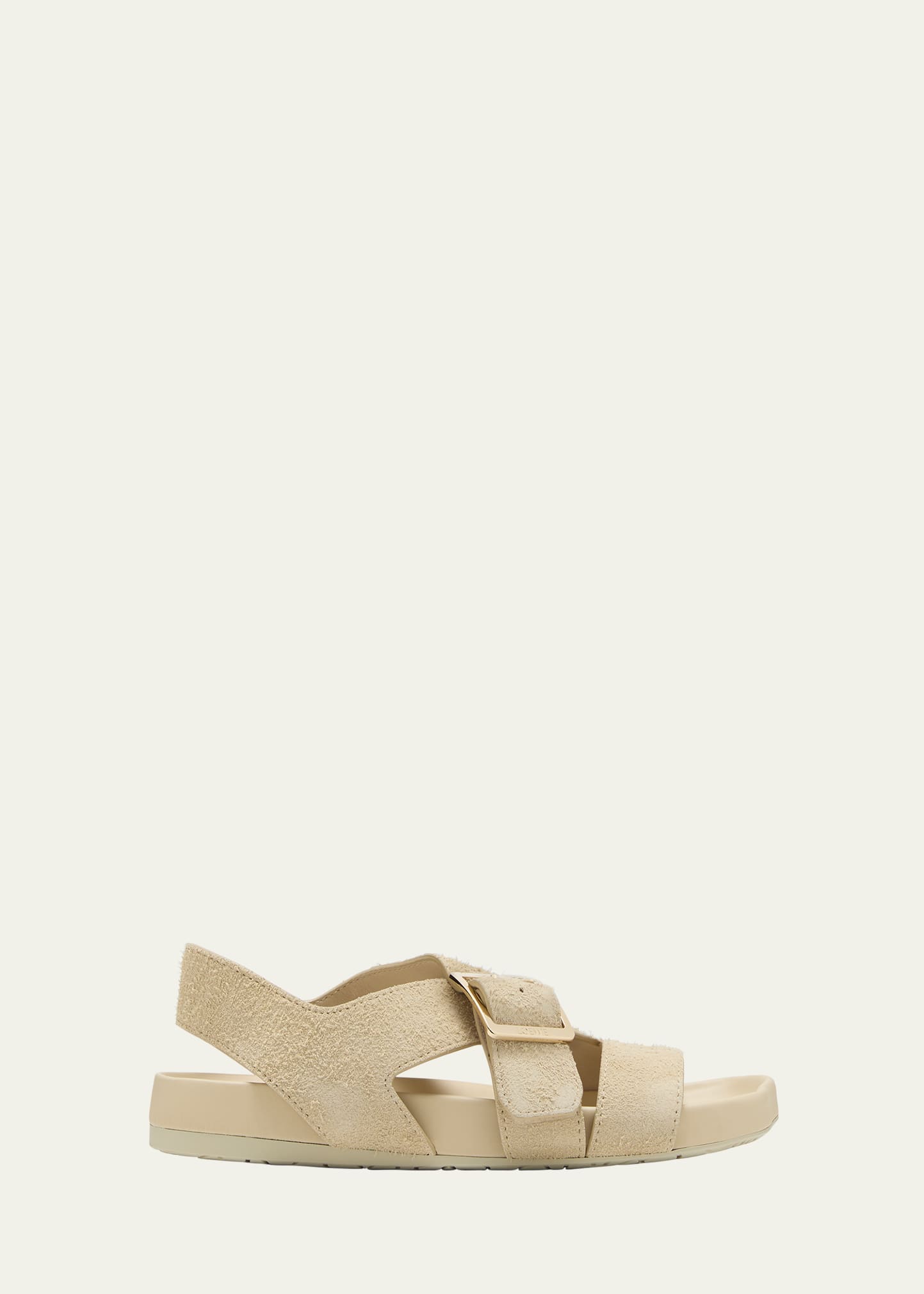 Shop Loewe Ease Suede Toe-ring Comfort Sandals In 8806 Oat Milk