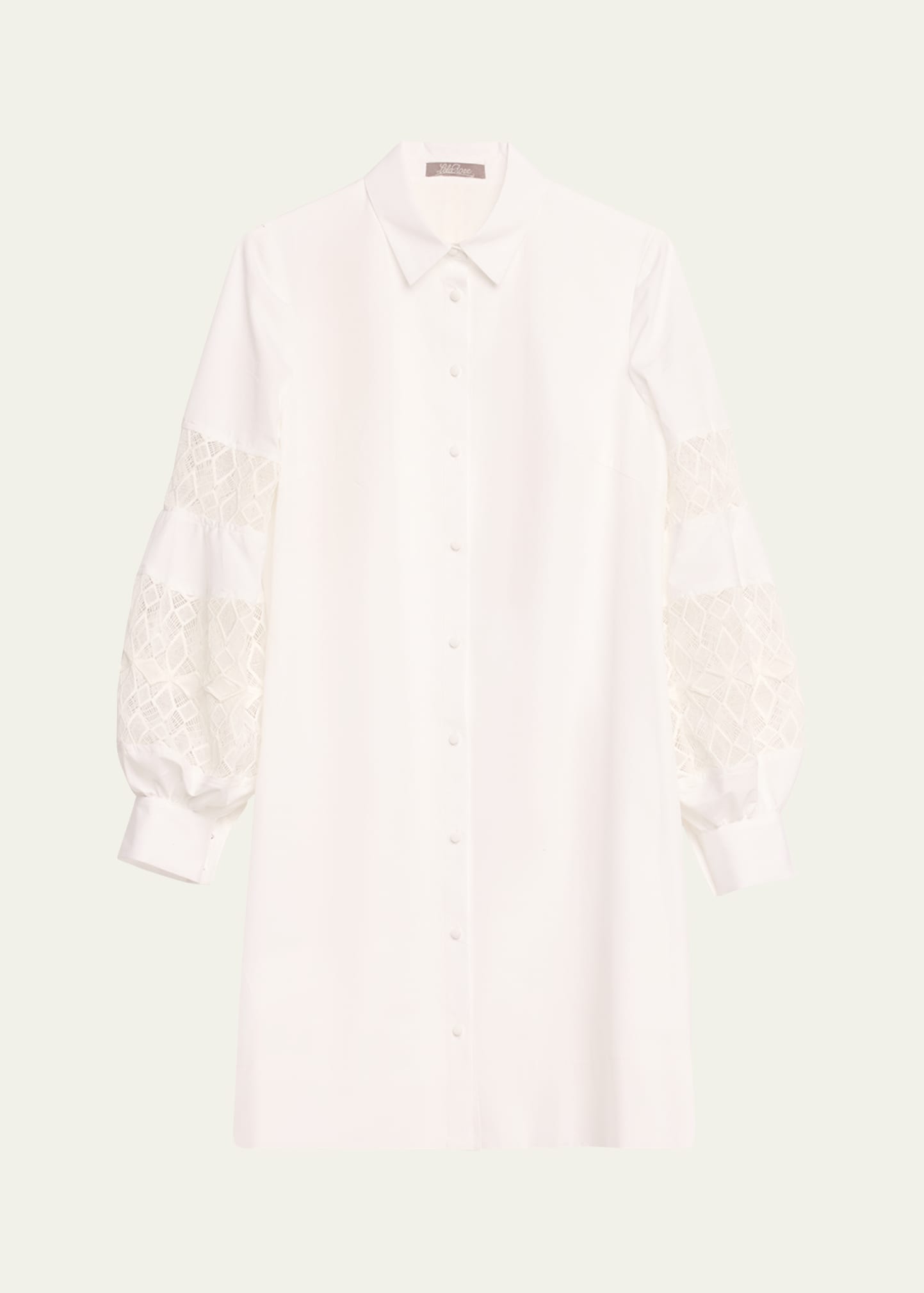 Lela Rose Lace-inset Blouson-sleeve Shirt Dress In White