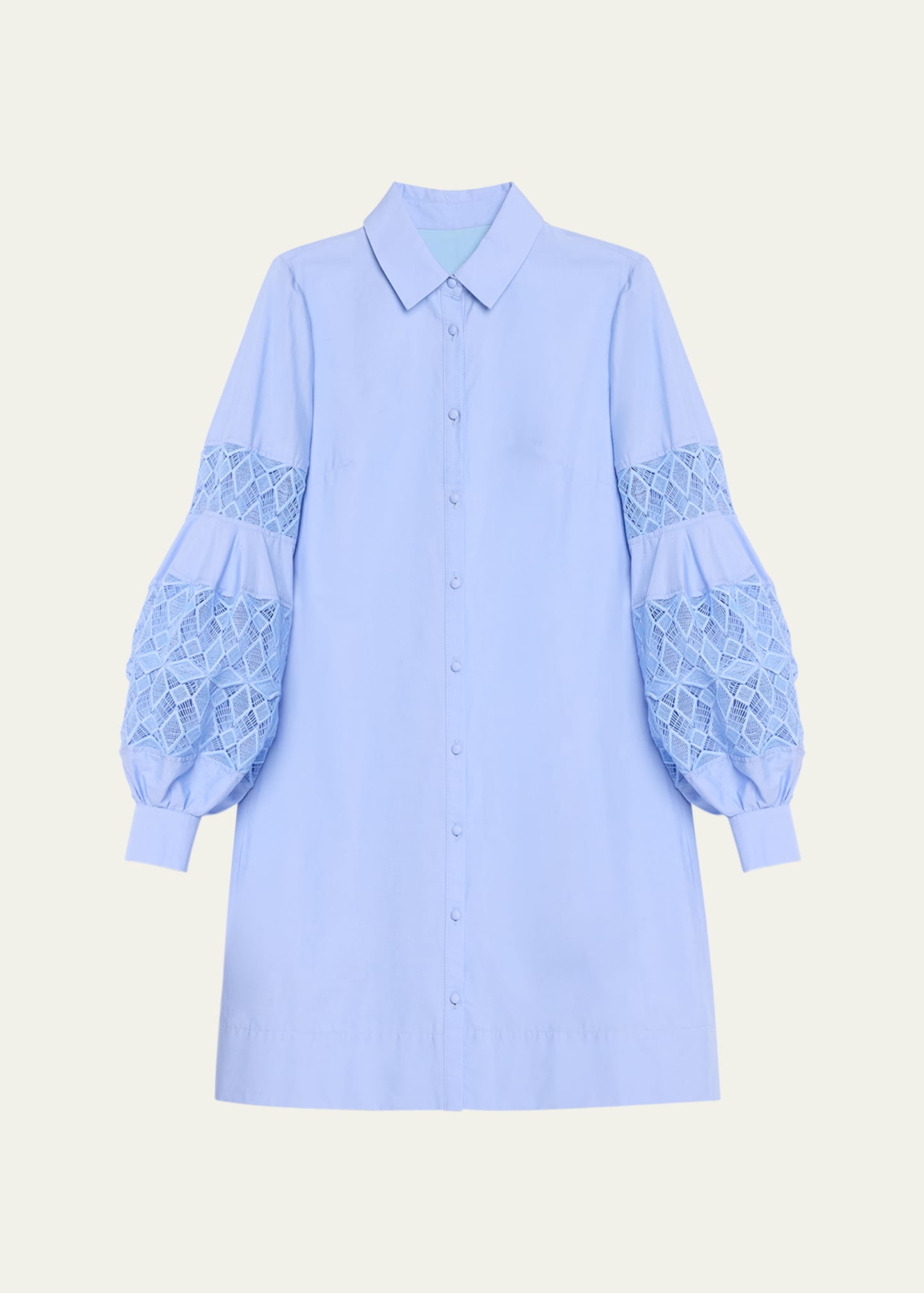 Shop Lela Rose Lace-inset Blouson-sleeve Shirt Dress In Oxford