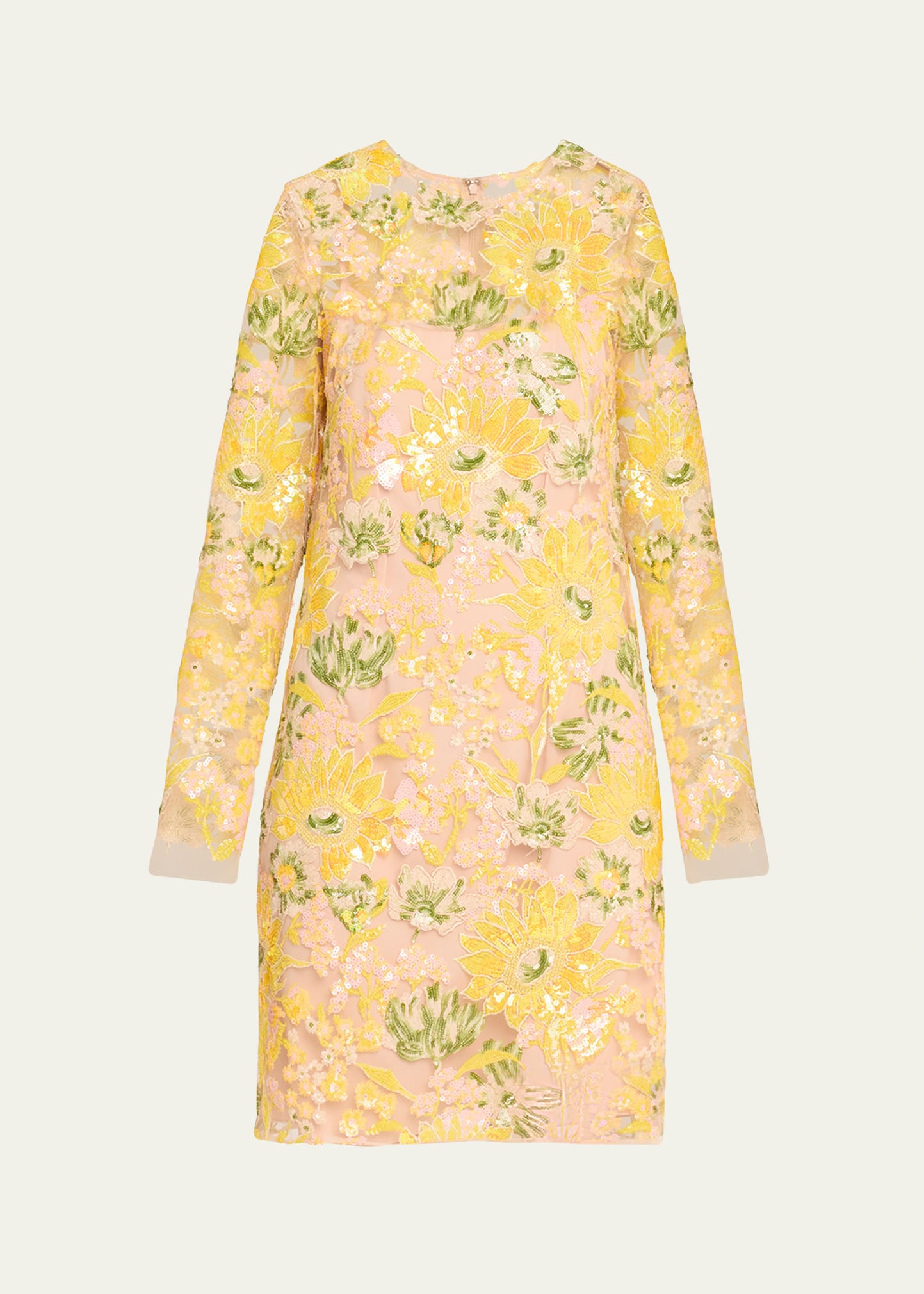 Floral Sequin Long-Sleeve Dress