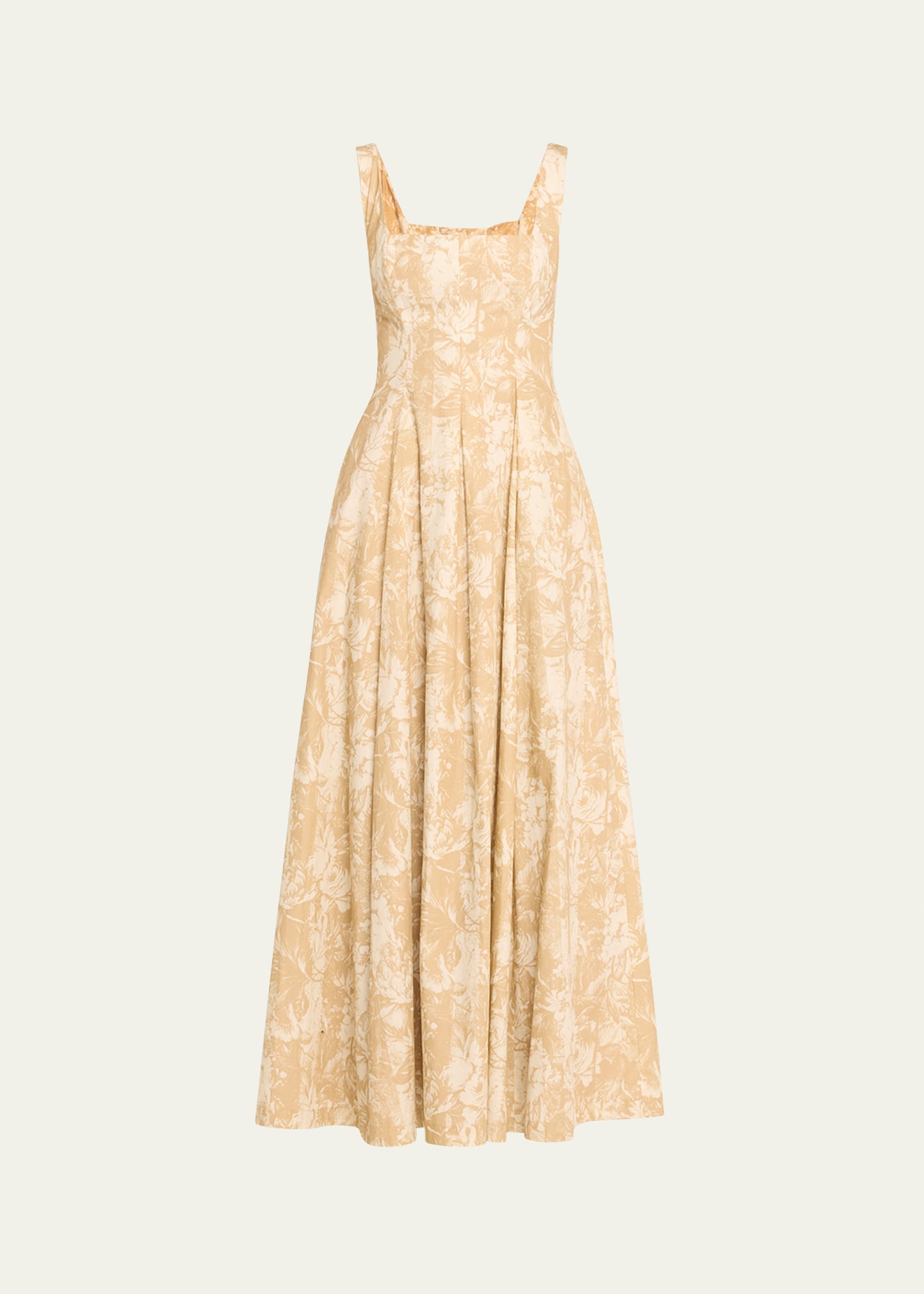 Square-Neck Striped Flower-Print Sleeveless Maxi Dress