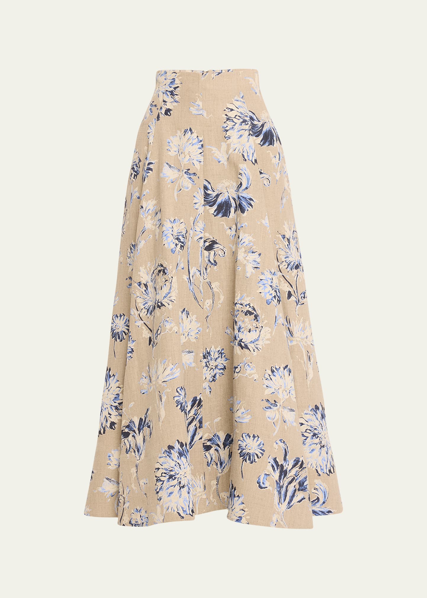 Floral High Waist Full Linen Skirt