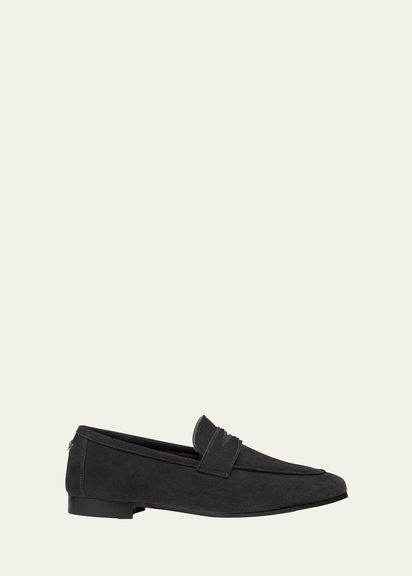Bougeotte Flaneur Suede Shearling Penny Loafers In Dark Grey