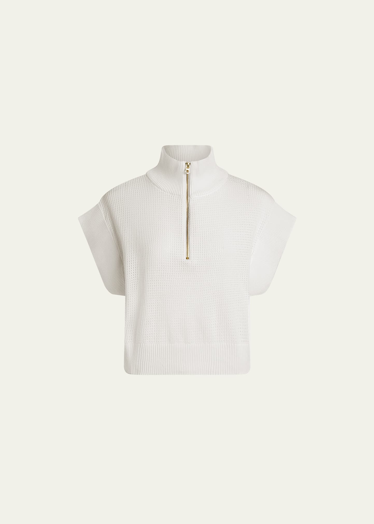 Varley Fulton Short-sleeve Half-zip Cropped Pullover Top In Snow White
