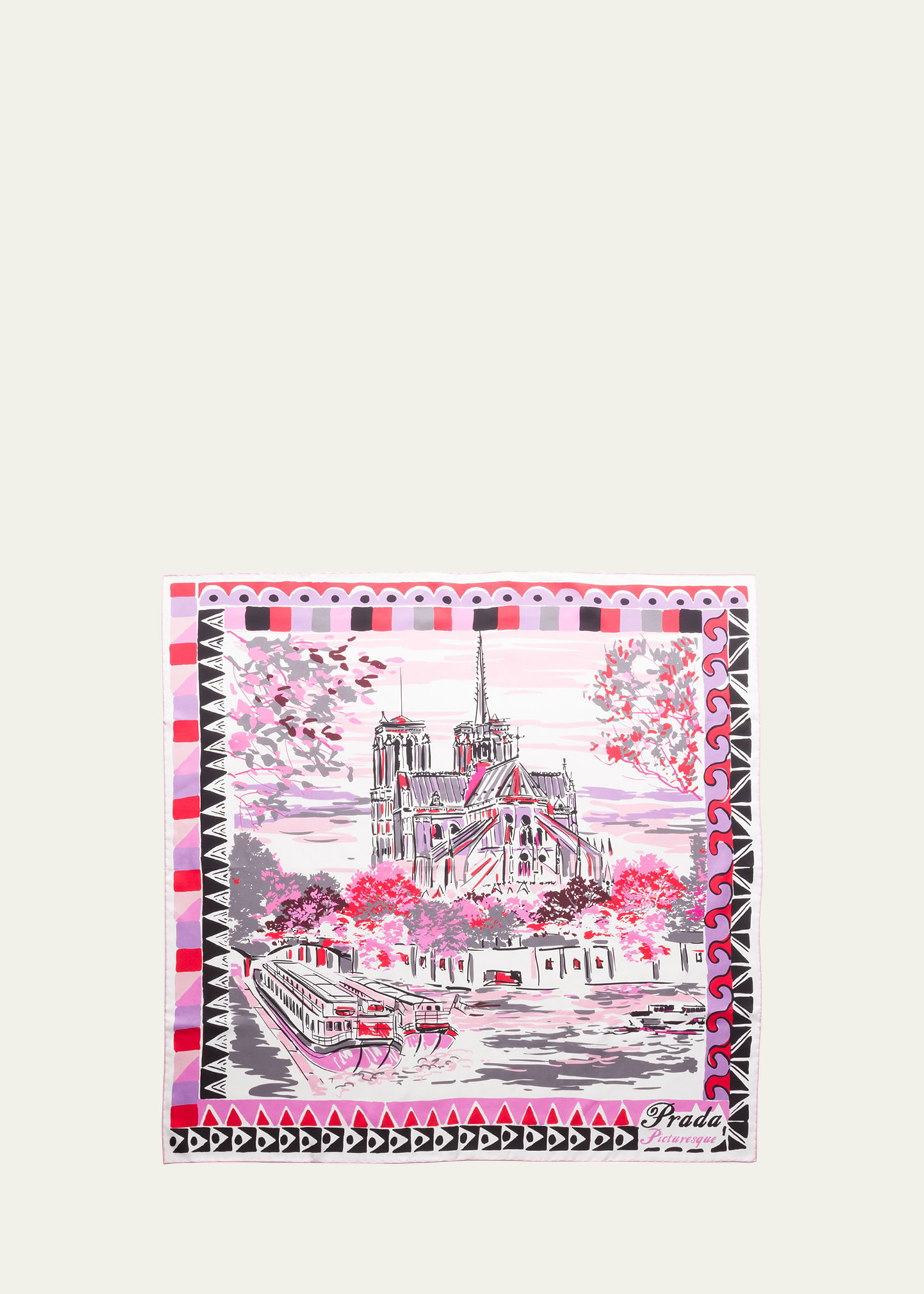 Shop Prada Pittoresque Paris Printed Scarf In F0482 Quarzo