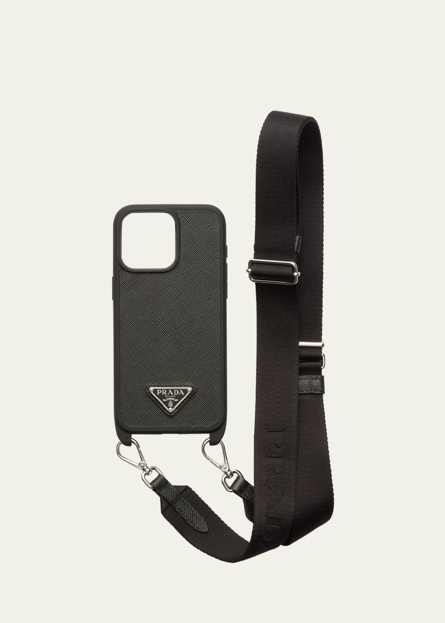 PRADA IPHONE 15 PRO MAX LEATHER CASE WITH STRAP 