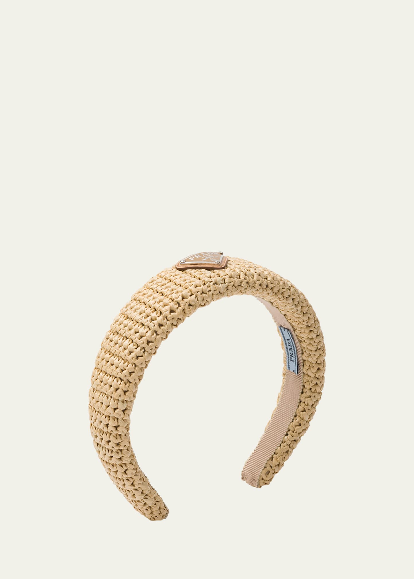 Prada Neutral Triangle-logo Wicker Headband In F0018 Naturale