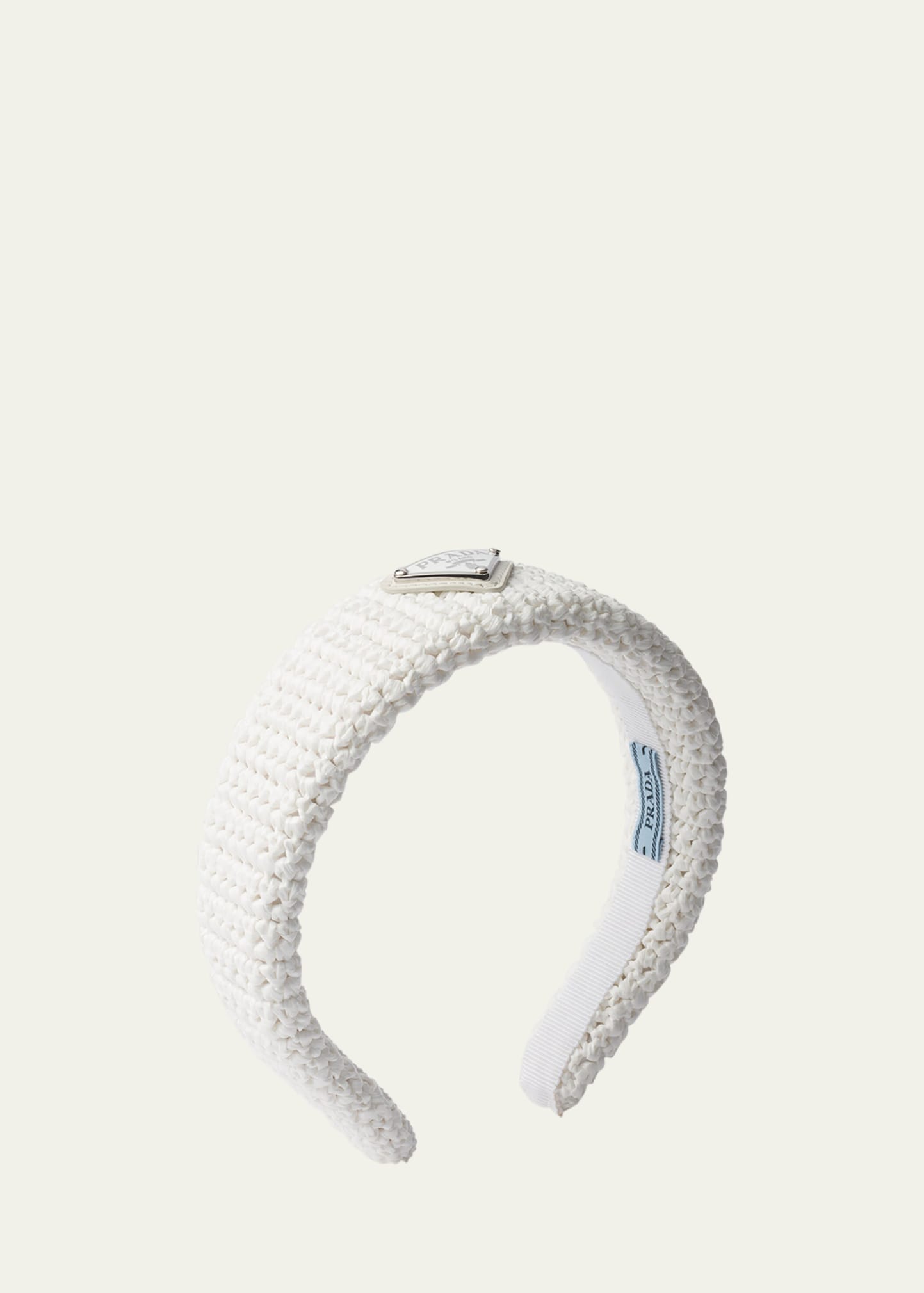 Prada Triangle Logo Crochet Headband In White