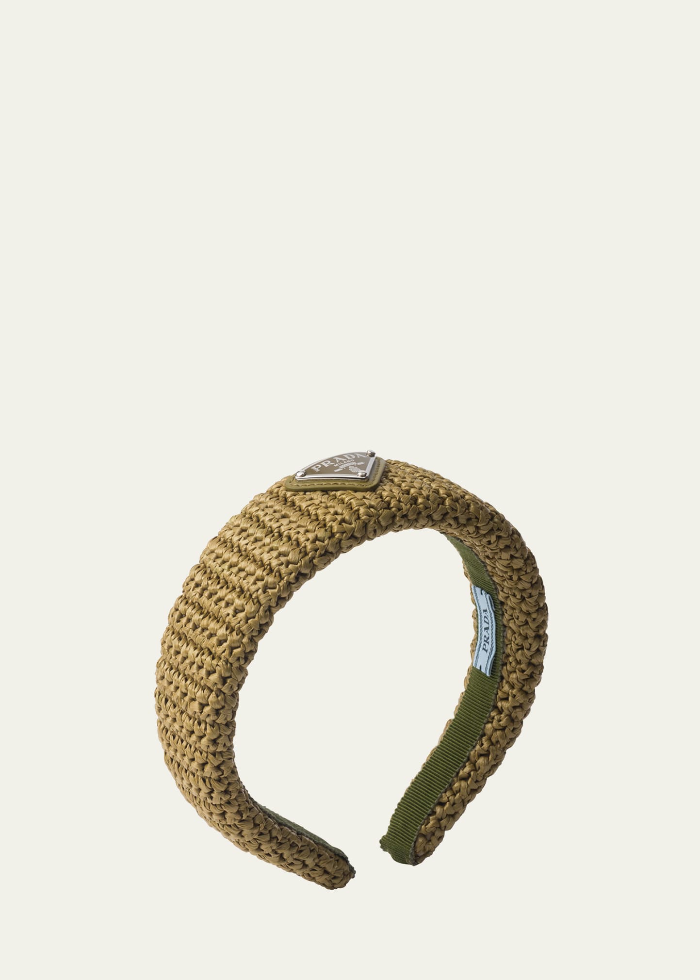 Prada Triangle-logo Crochet Headband In Olive Green