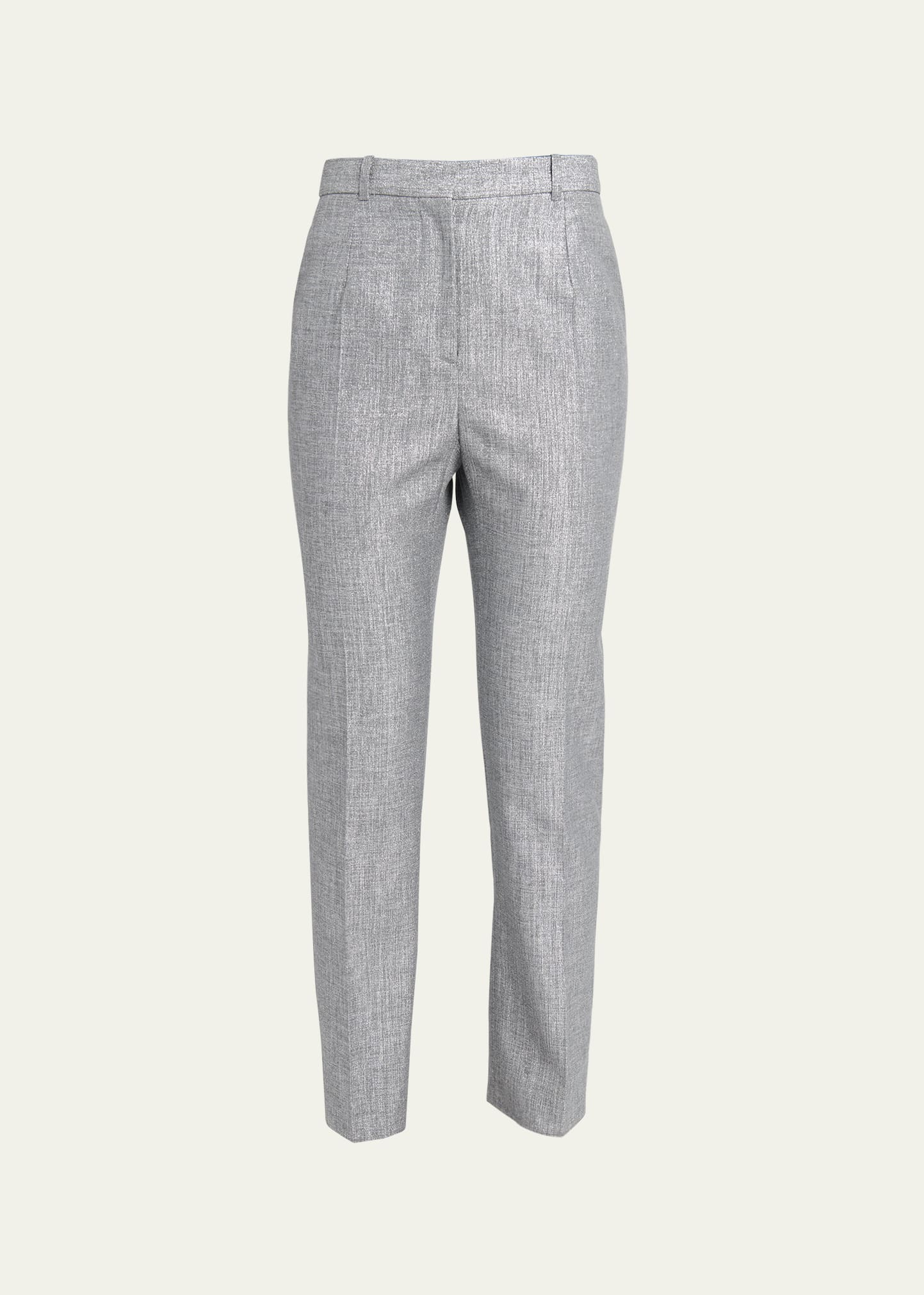 Shop Alexander Mcqueen High Waisted Cropped Metallic Trousers In Silver