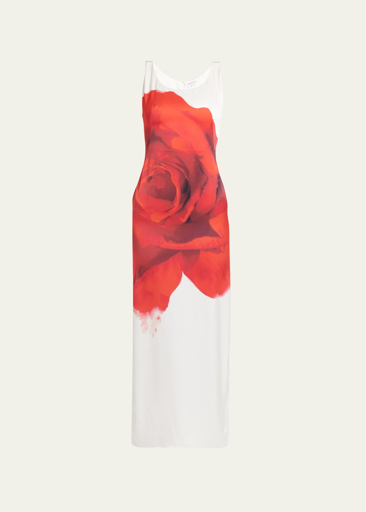 Shop Alexander Mcqueen Long Bleeding Rose Print Silk Dress In White