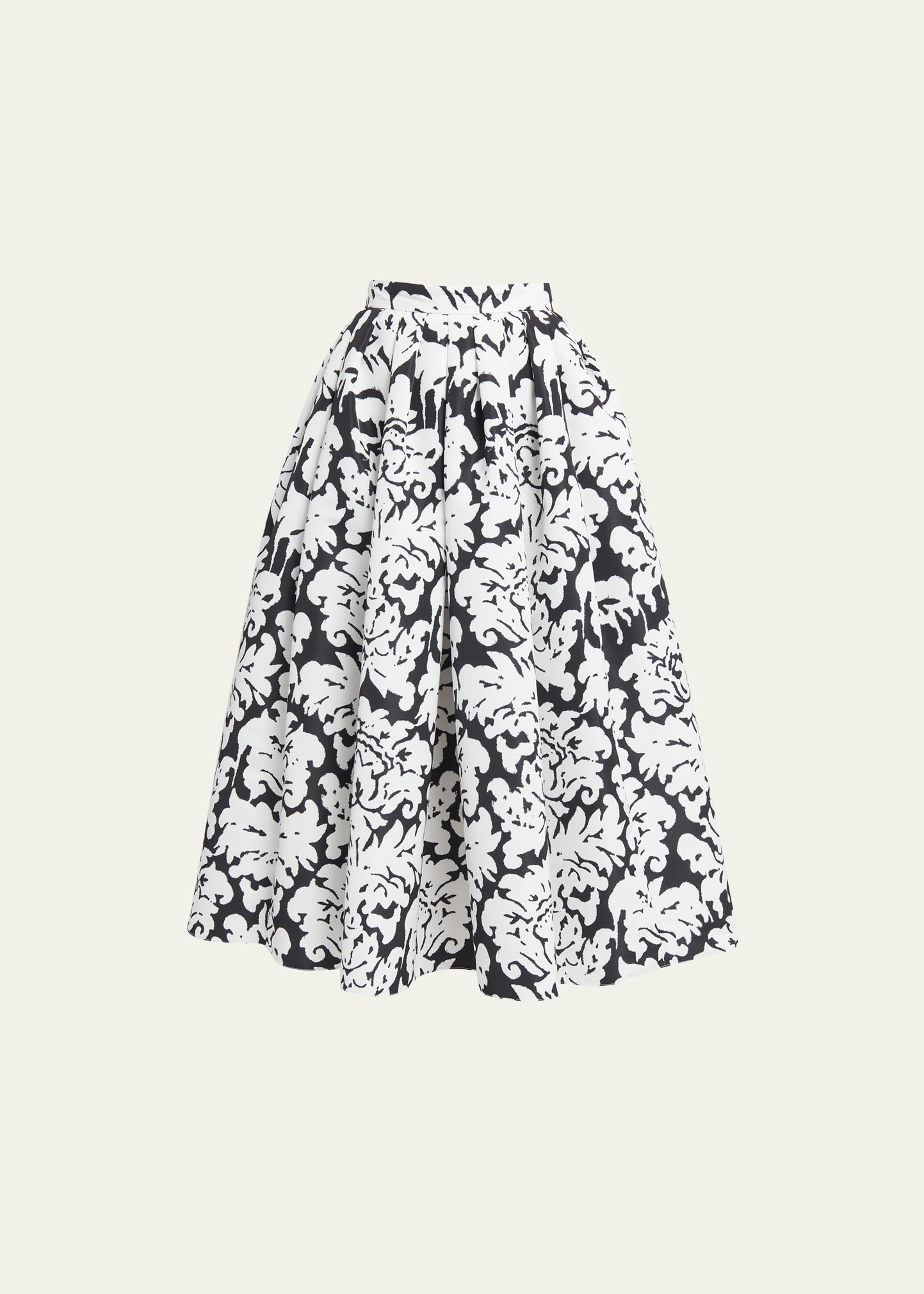 Damask Print Pleated Midi Skirt