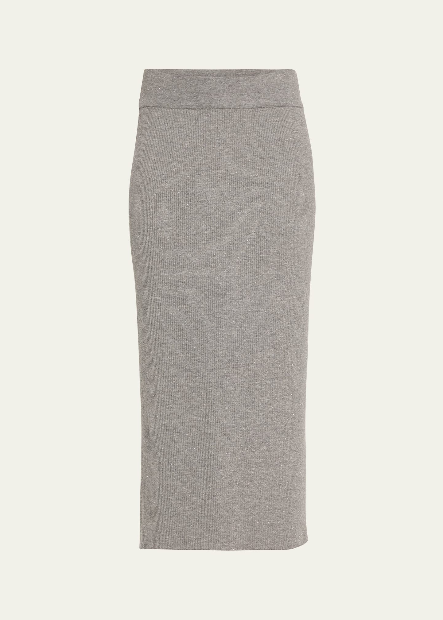 Brunello Cucinelli Metallic Body-con Cashmere Midi Skirt In C079 Charcoal