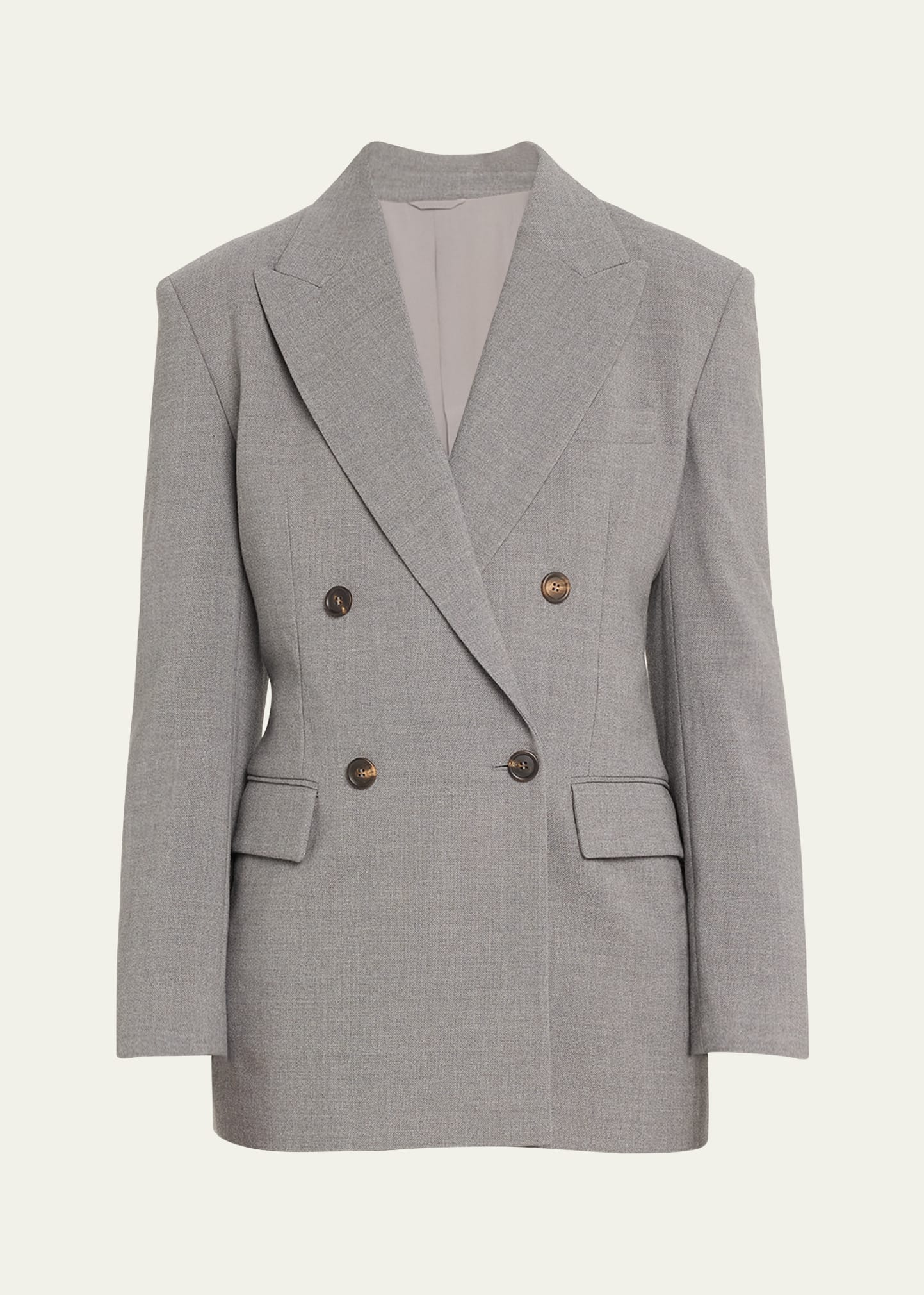 Shop Brunello Cucinelli Double-breasted Panama Wool Jacket In C011 Medium Grey
