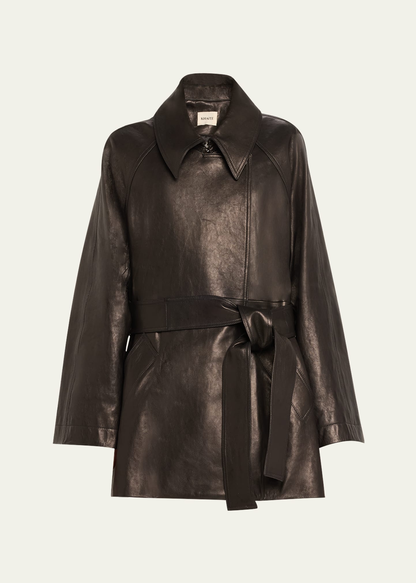 Shop Khaite Micky Leather Self-tie Coat In Black