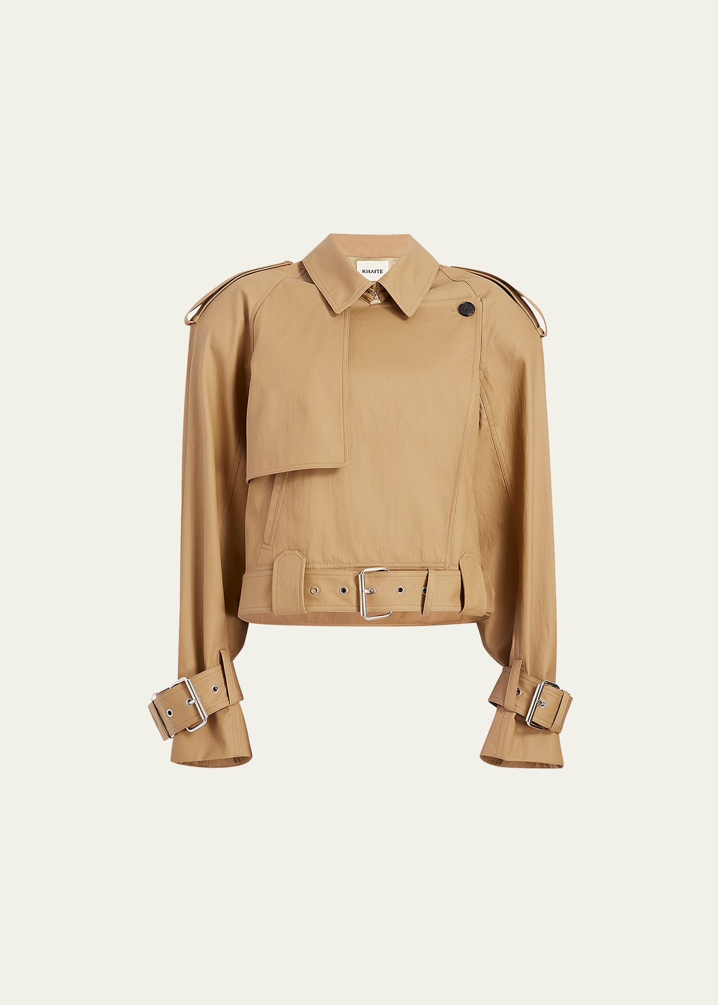 Shop Khaite Hammond Cropped Belted Jacket In Khaki