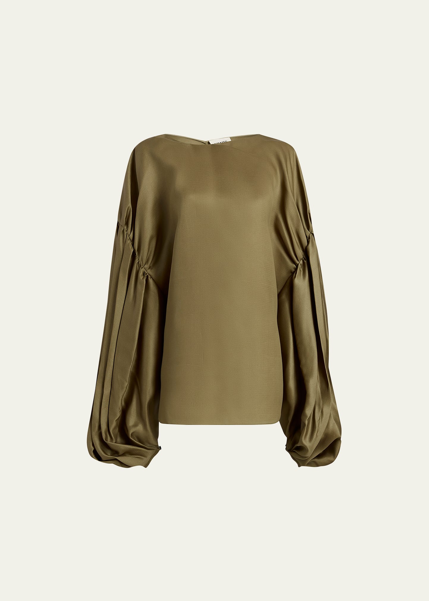Shop Khaite Quico Balloon-sleeve Oversized Silk Blouse In Toffee