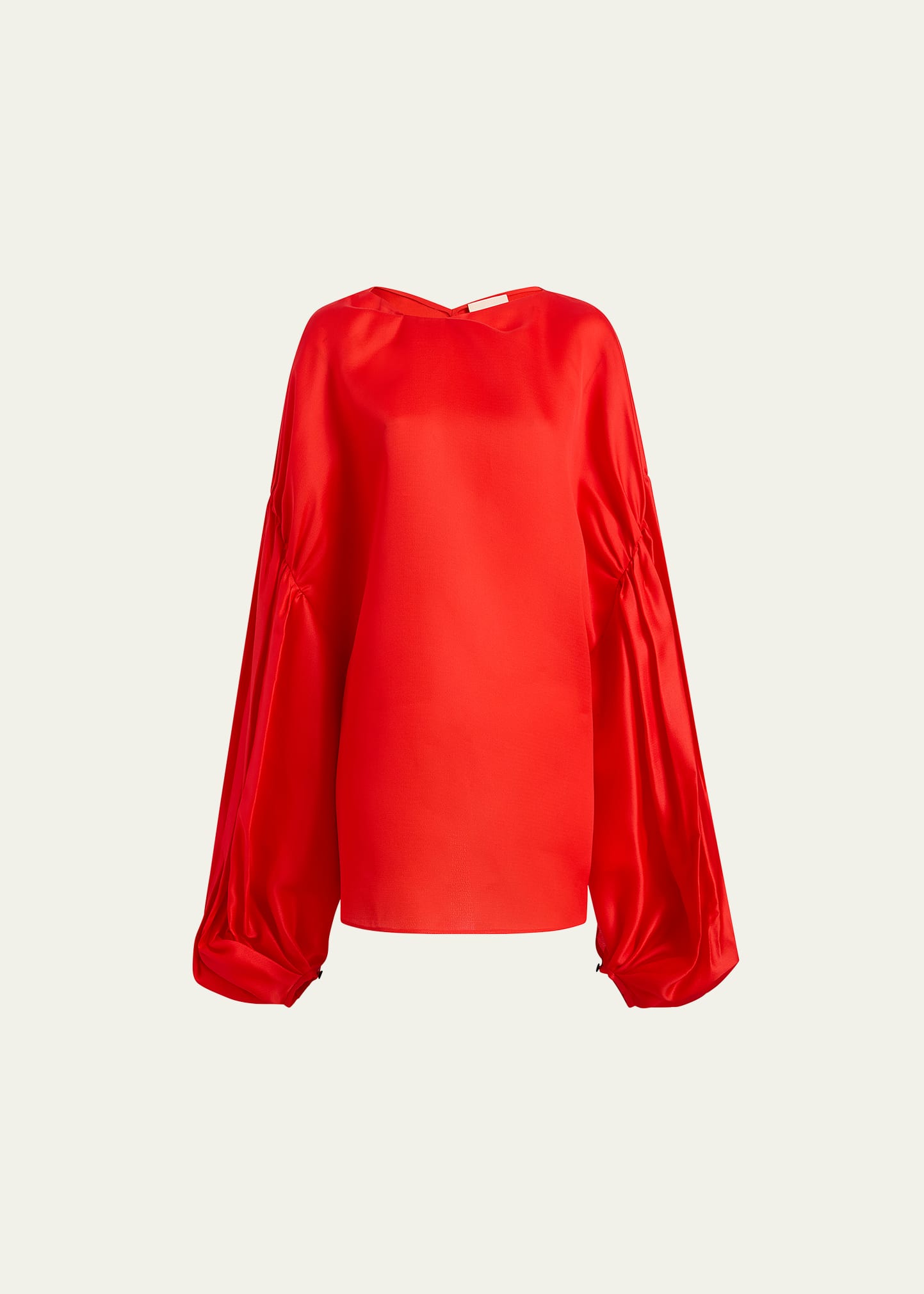 Shop Khaite Quico Balloon-sleeve Oversized Silk Blouse In Fire Red