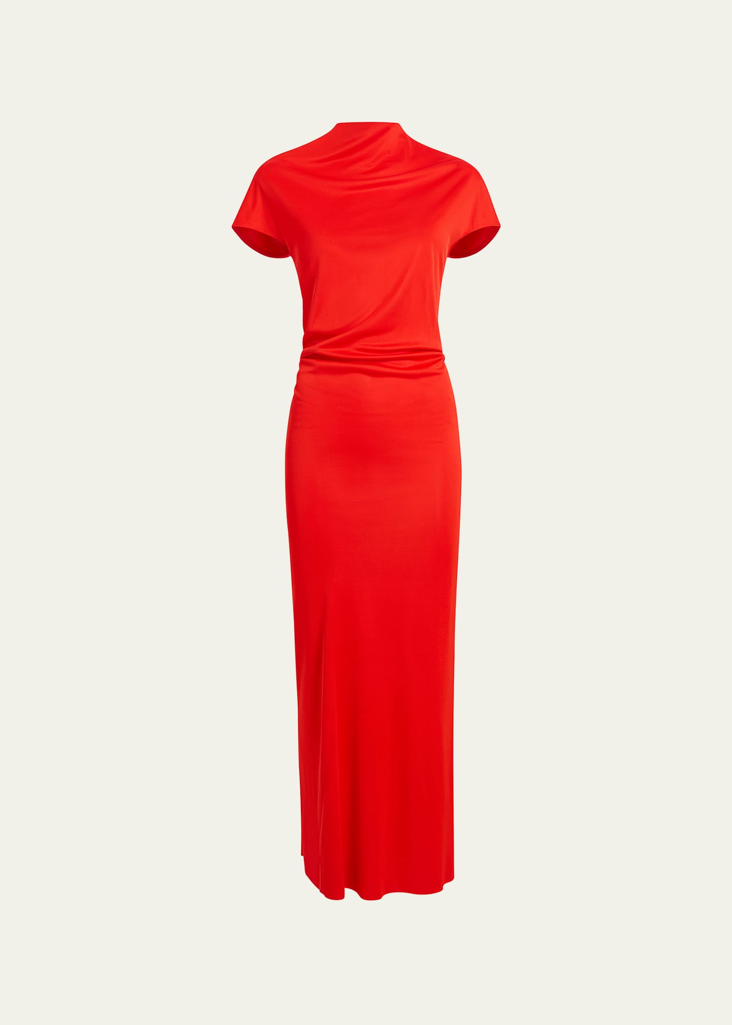Shop Khaite Yenza Draped Jersey Body-con Dress In Fire Red