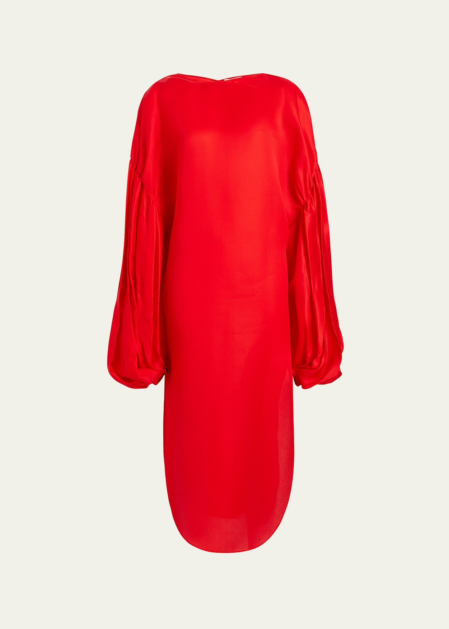 Shop Khaite Zelma Balloon-sleeve Silk Midi Dress In Fire Red