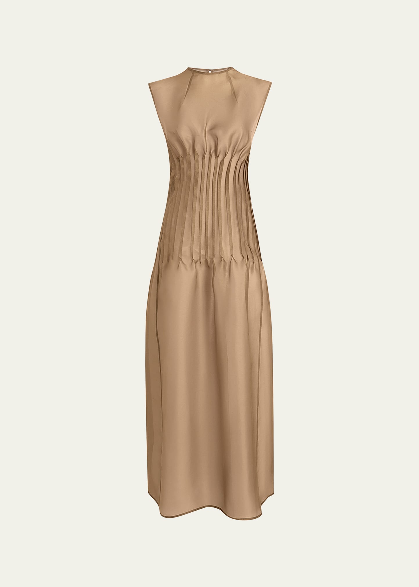 Shop Khaite Wes Pleated Silk Maxi Dress In Toffee