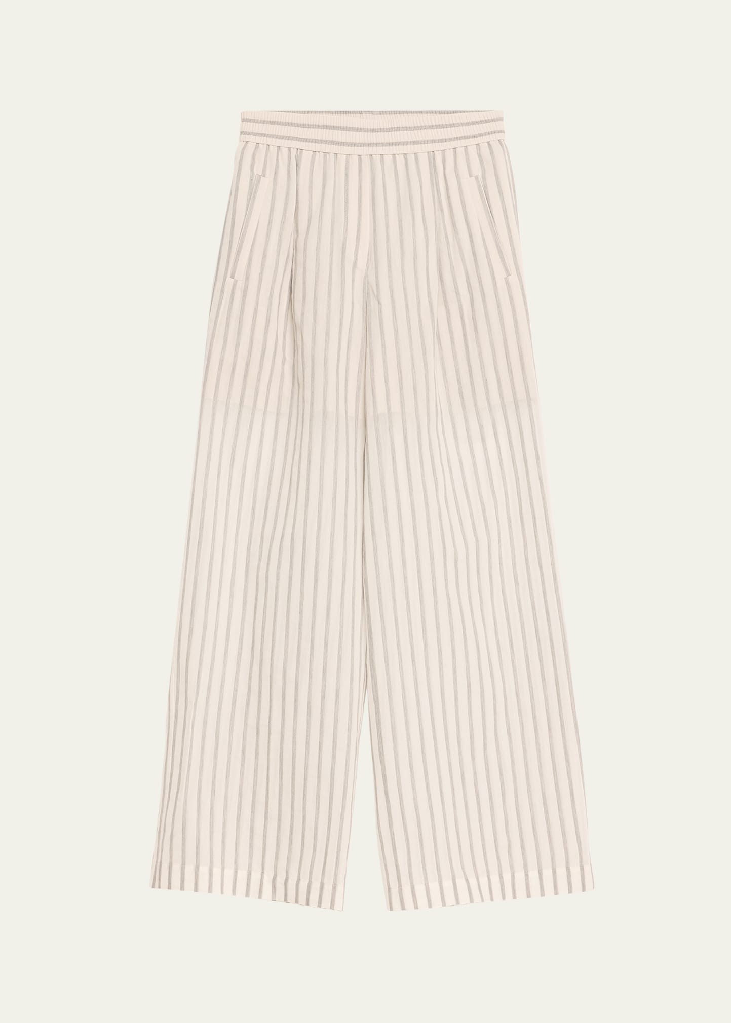 Brunello Cucinelli Tone On Tone Striped Wide-leg Pants In Neutral