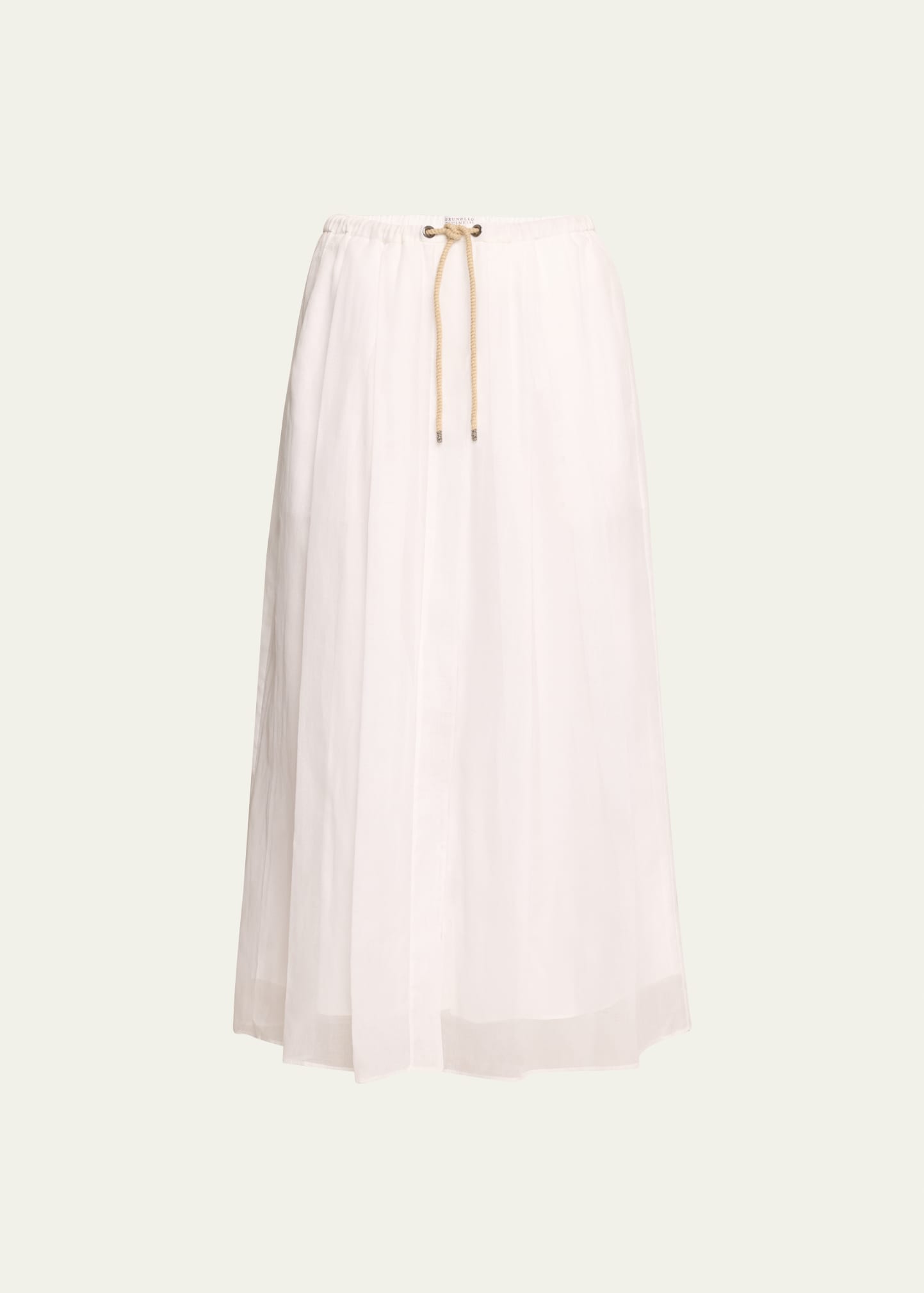 Brunello Cucinelli Cotton Gauze Fluid Maxi Skirt With Rope Belt In White
