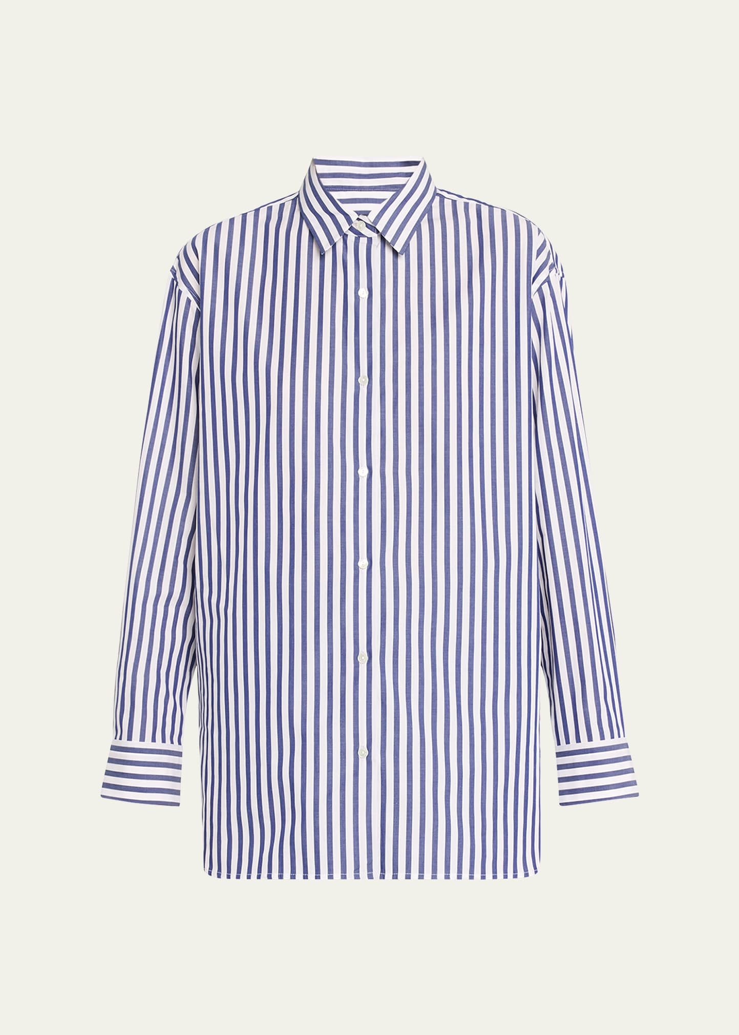 Shop Nili Lotan Yorke Stripe Oversized Poplin Button Down Shirt In Large Dark Navy/w