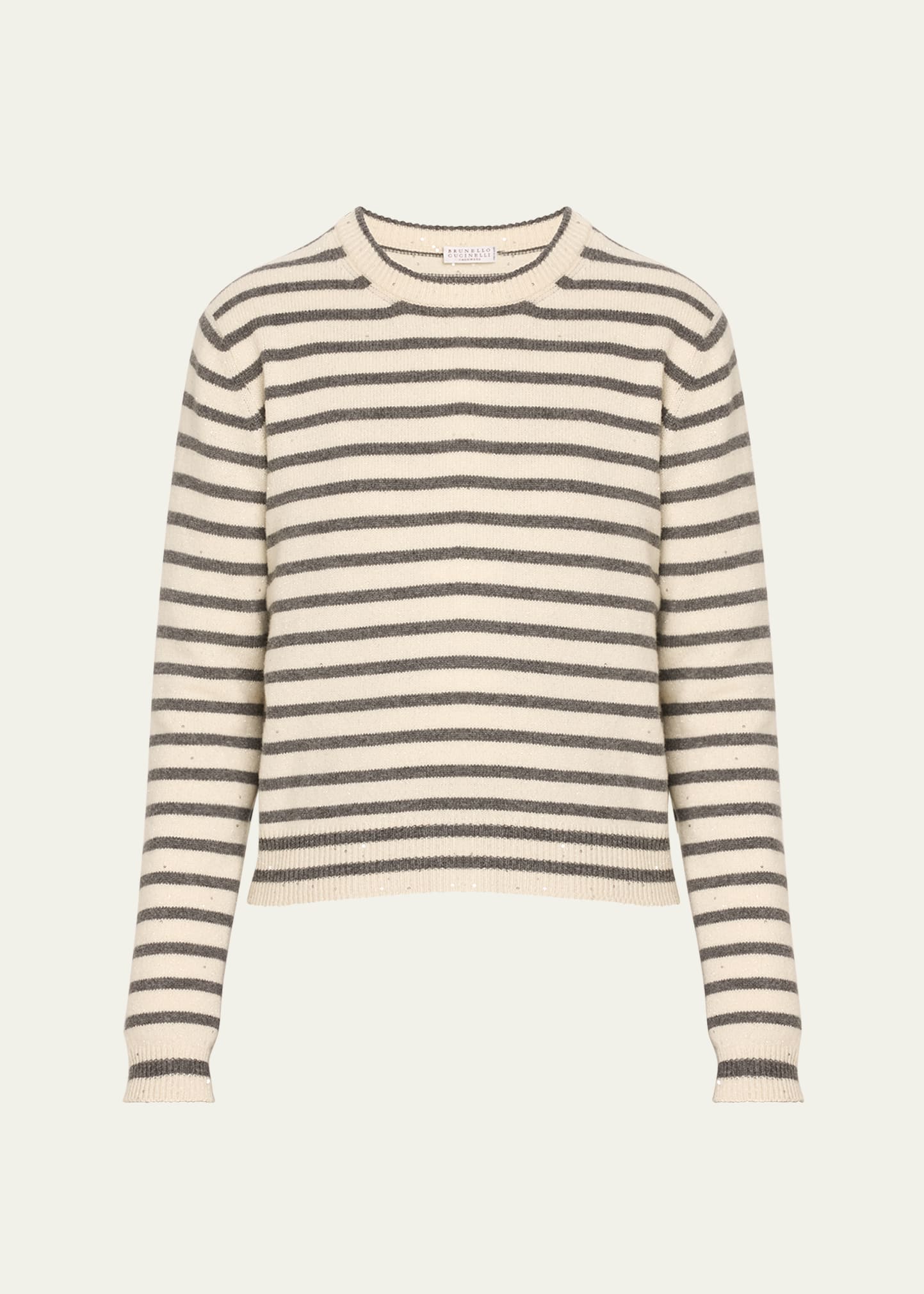 Brunello Cucinelli Cashmere Blend Striped Sweater With Paillette Detail In Neutral