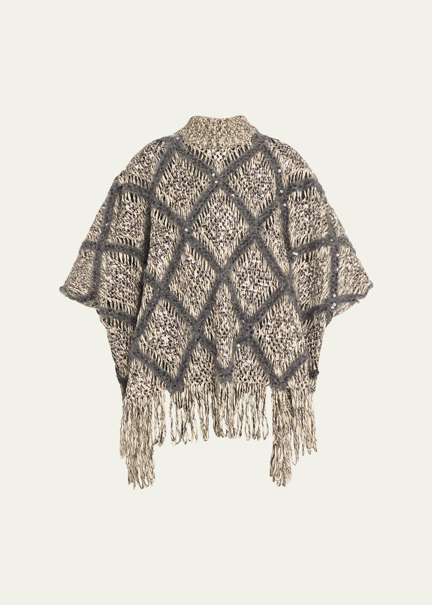 Brunello Cucinelli Macro Argyle Wool Couture Poncho In Gray