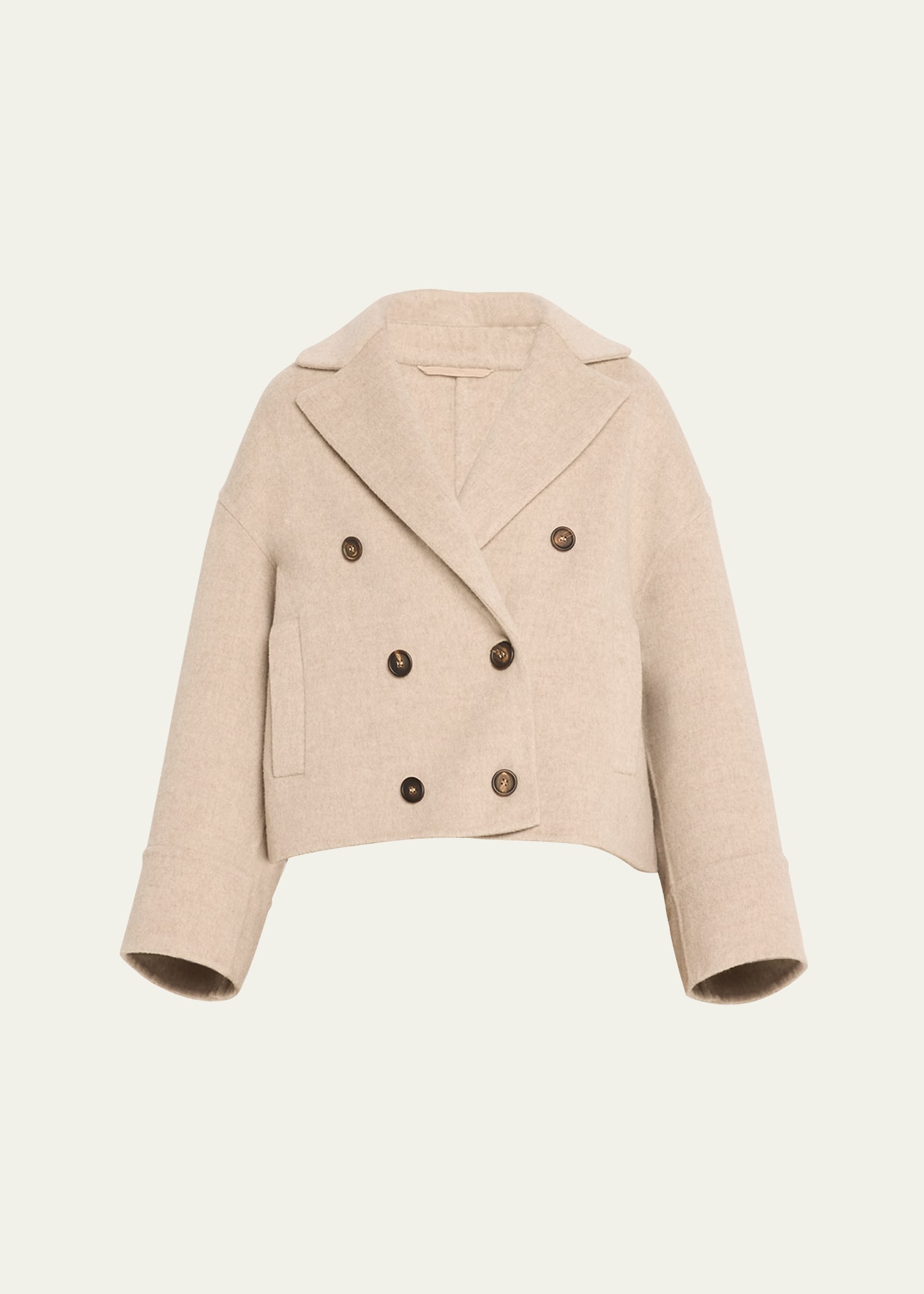 Brunello Cucinelli Couture Wool Short Peacoat In Neutral