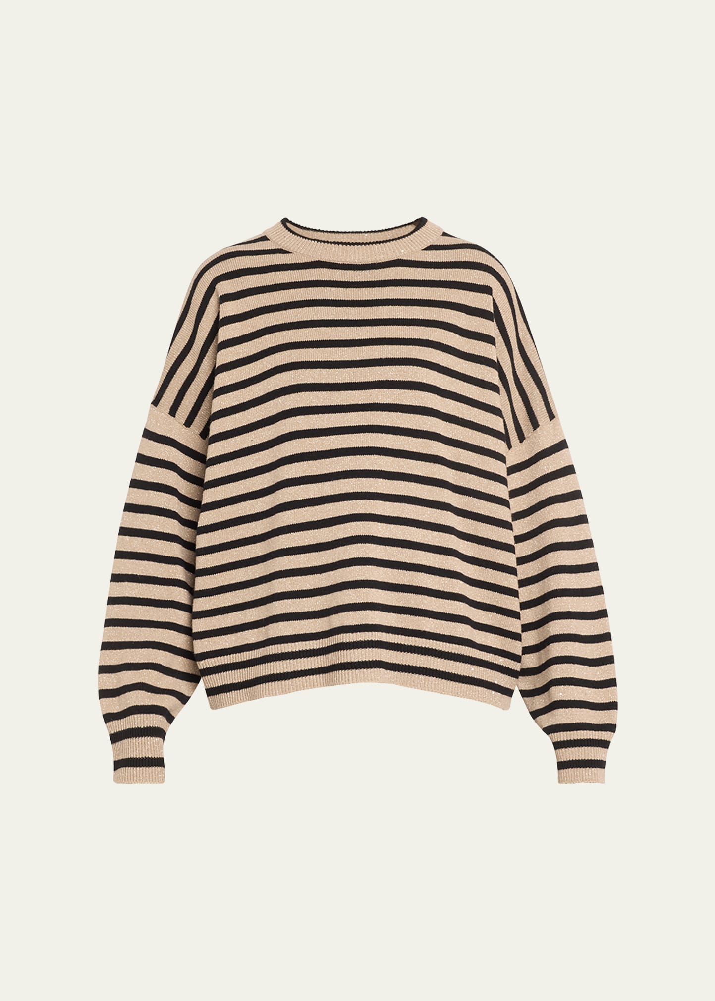 Brunello Cucinelli Stripe Paillette Cashmere Wool Sweater In Brown