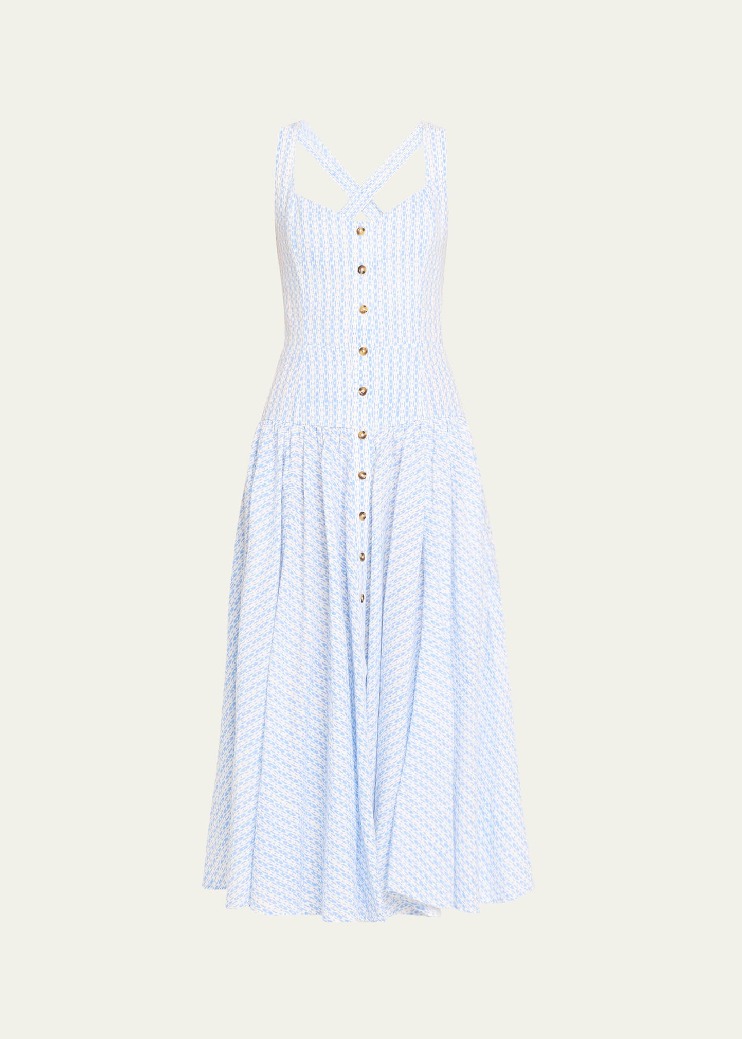 Shop Ciao Lucia Hoku Printed Linen Midi Dress In Azure