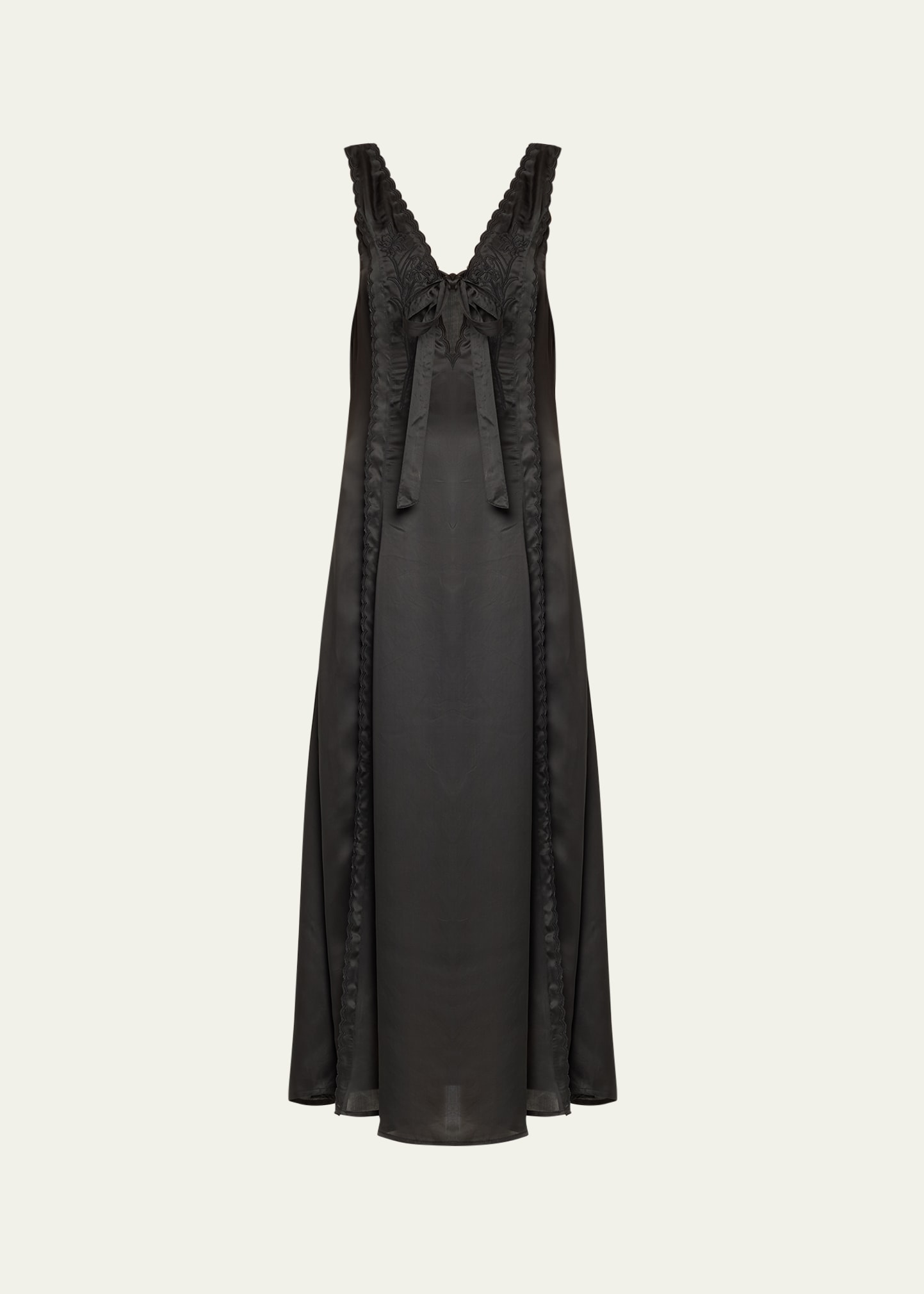 Shop Ciao Lucia Serena Tie-front Embroidered Satin Dress In Black