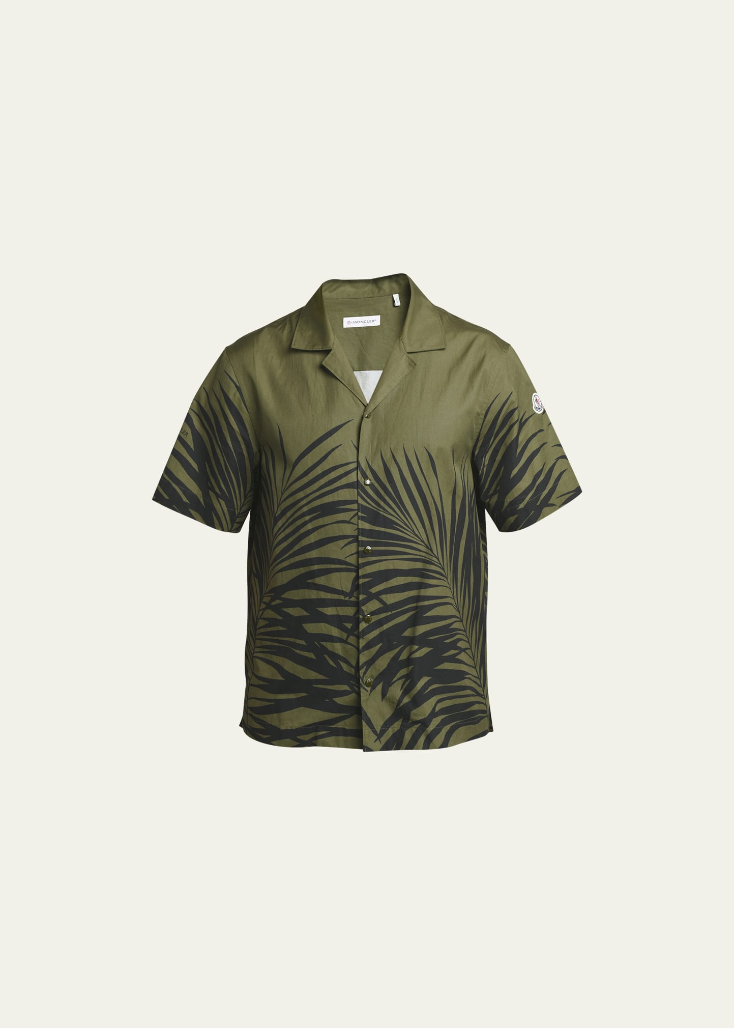 Moncler Men's Archivio Fern-print Camp Shirt In Dark Green