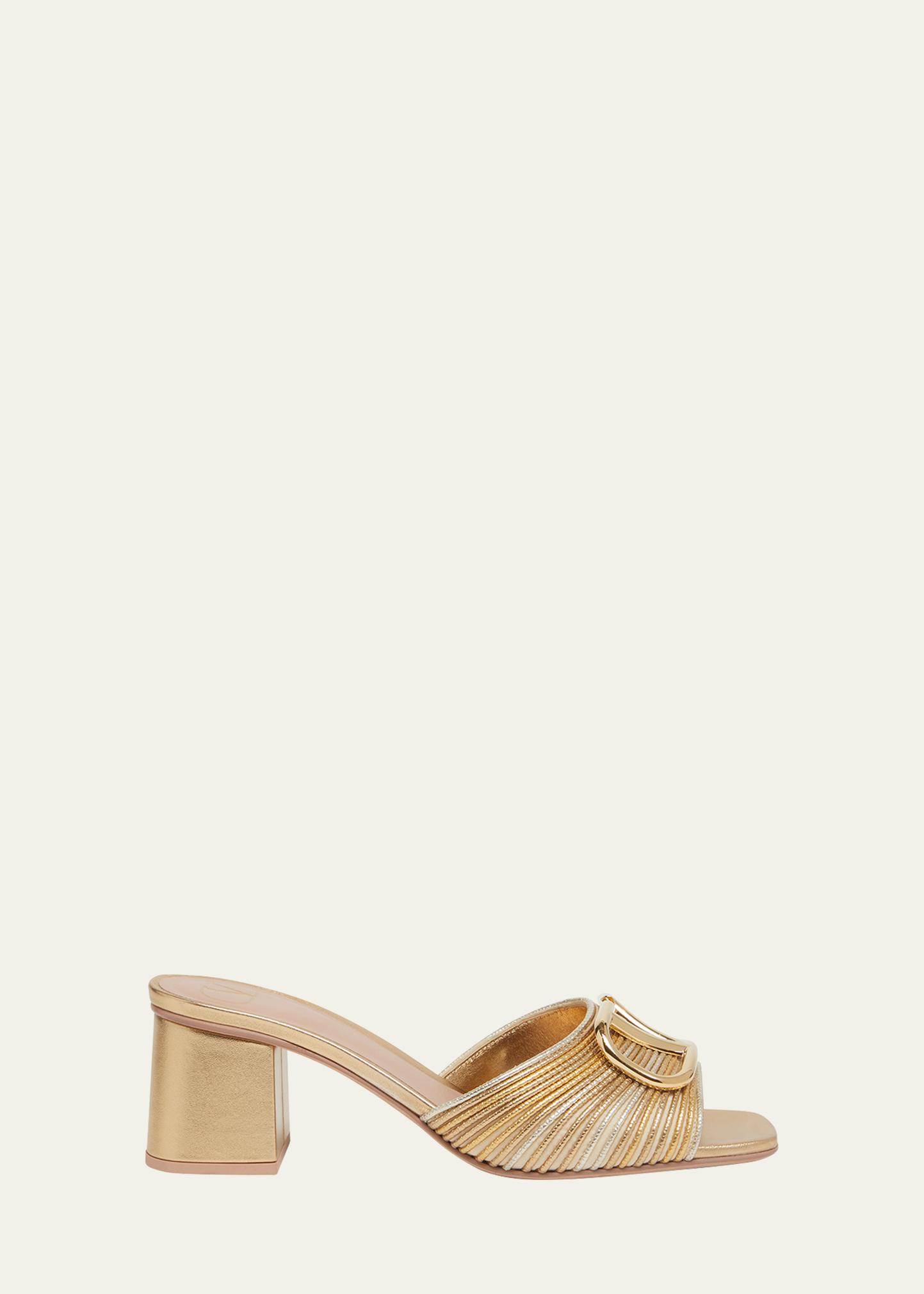 VLogo Metallic Block-Heel Slide Sandals