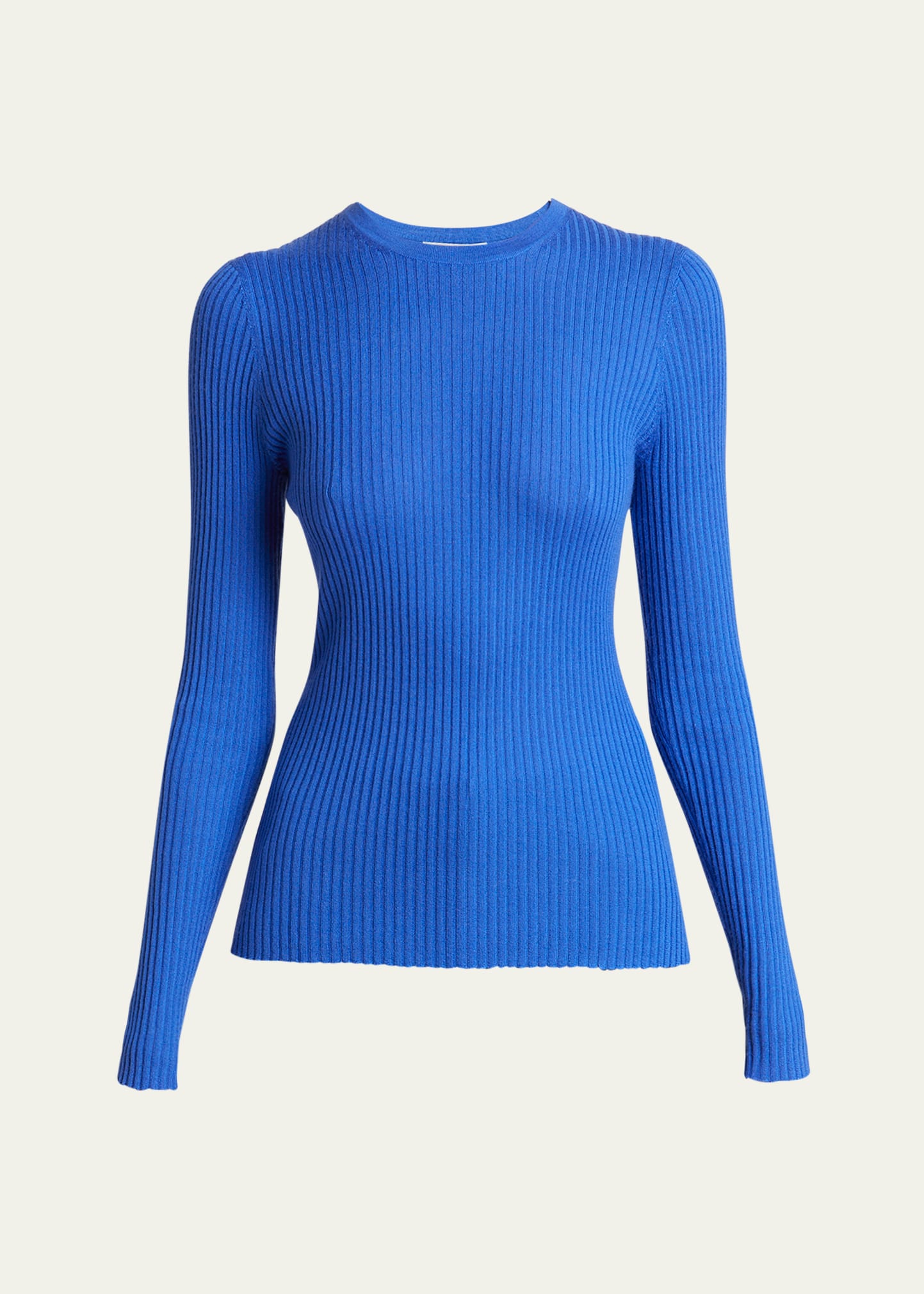 Shop Gabriela Hearst Browning Long-sleeve Crewneck Cashmere-silk Knit Sweater In Sapphire